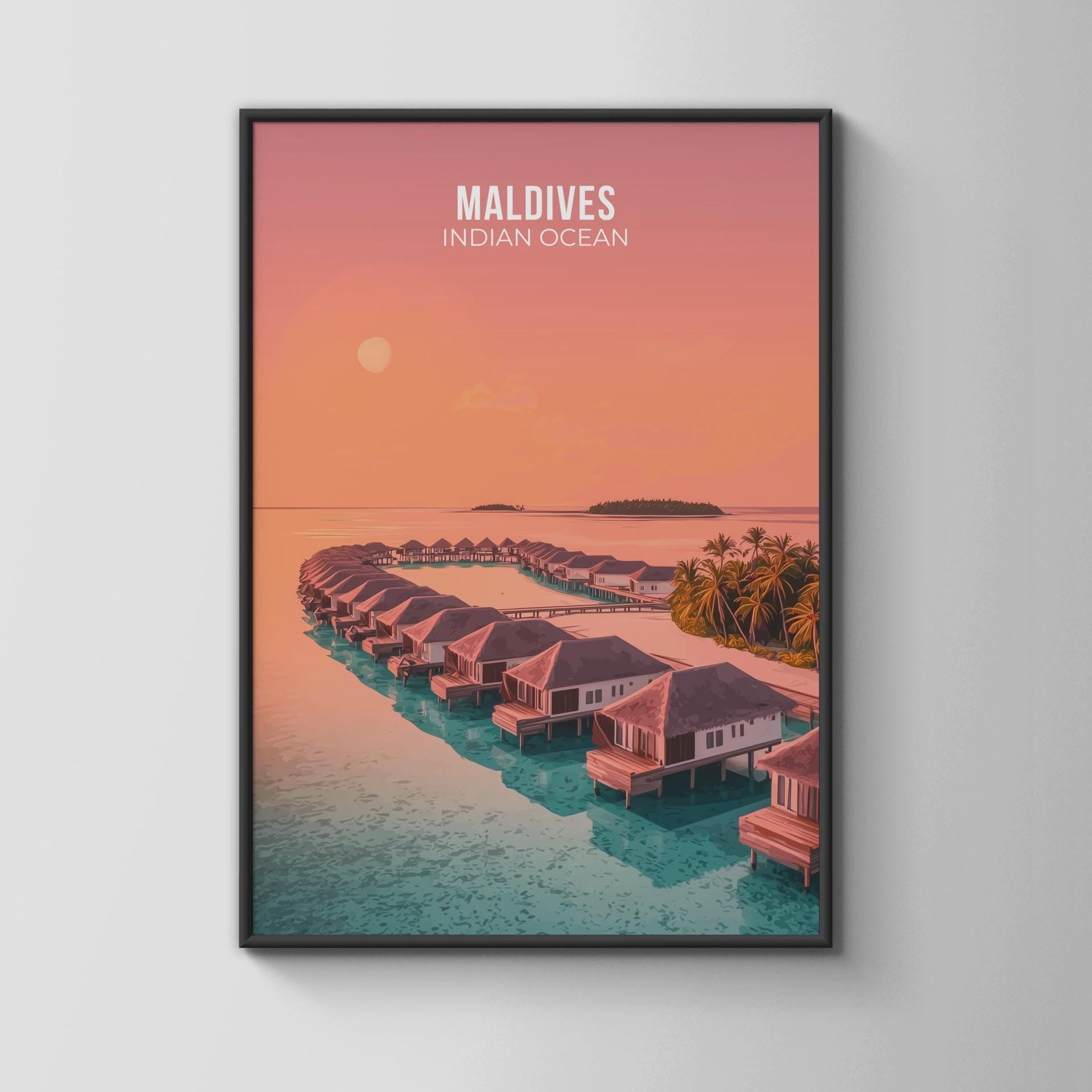 Maldives Travel Poster Indian Ocean Art Print - Travel Wall Art