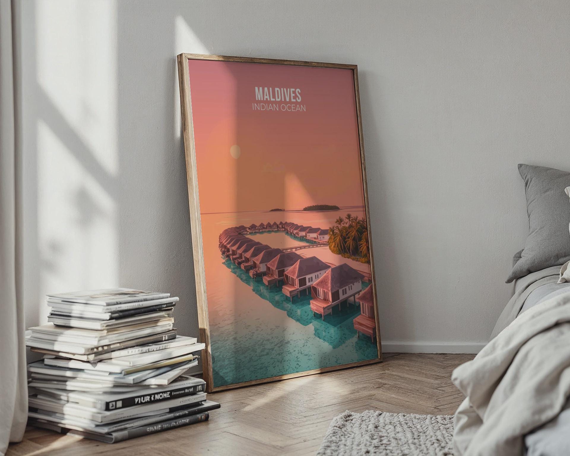 Maldives Travel Poster Indian Ocean Art Print - Travel Wall Art