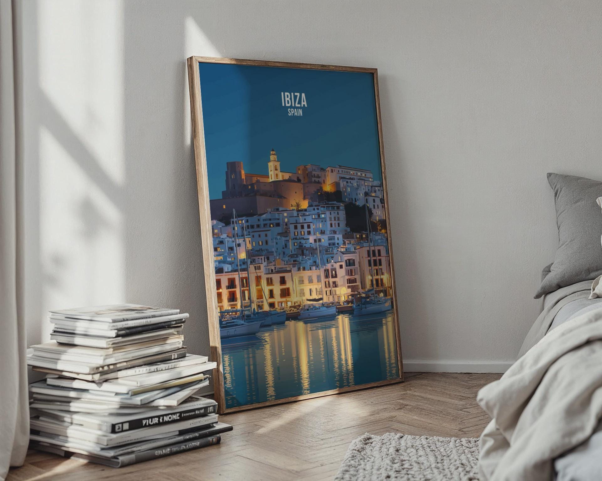 Ibiza Spain Coastal Art Print Night Scene Wall Art - Travel Wall Art