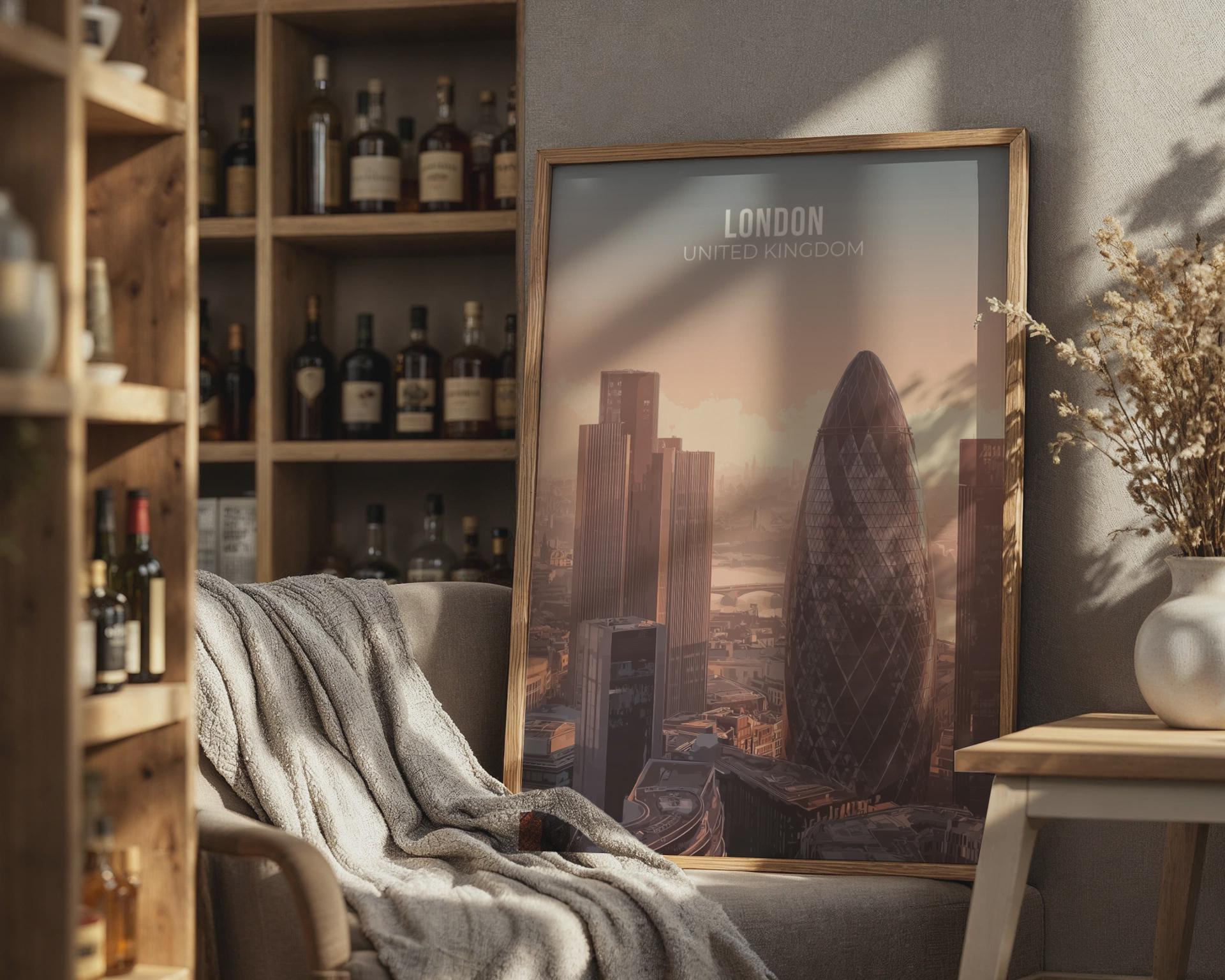London Cityscape Art Print: Gherkin, Skyline Wall Art (United Kingdom) - Travel Wall Art