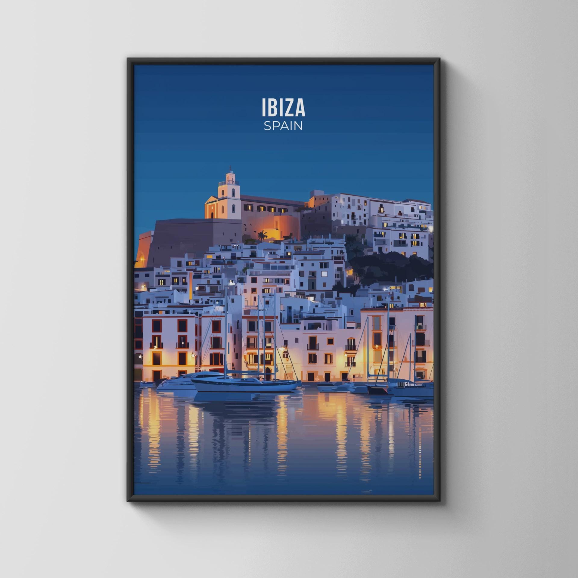 Ibiza Spain Art Print Cityscape Poster - Travel Wall Art