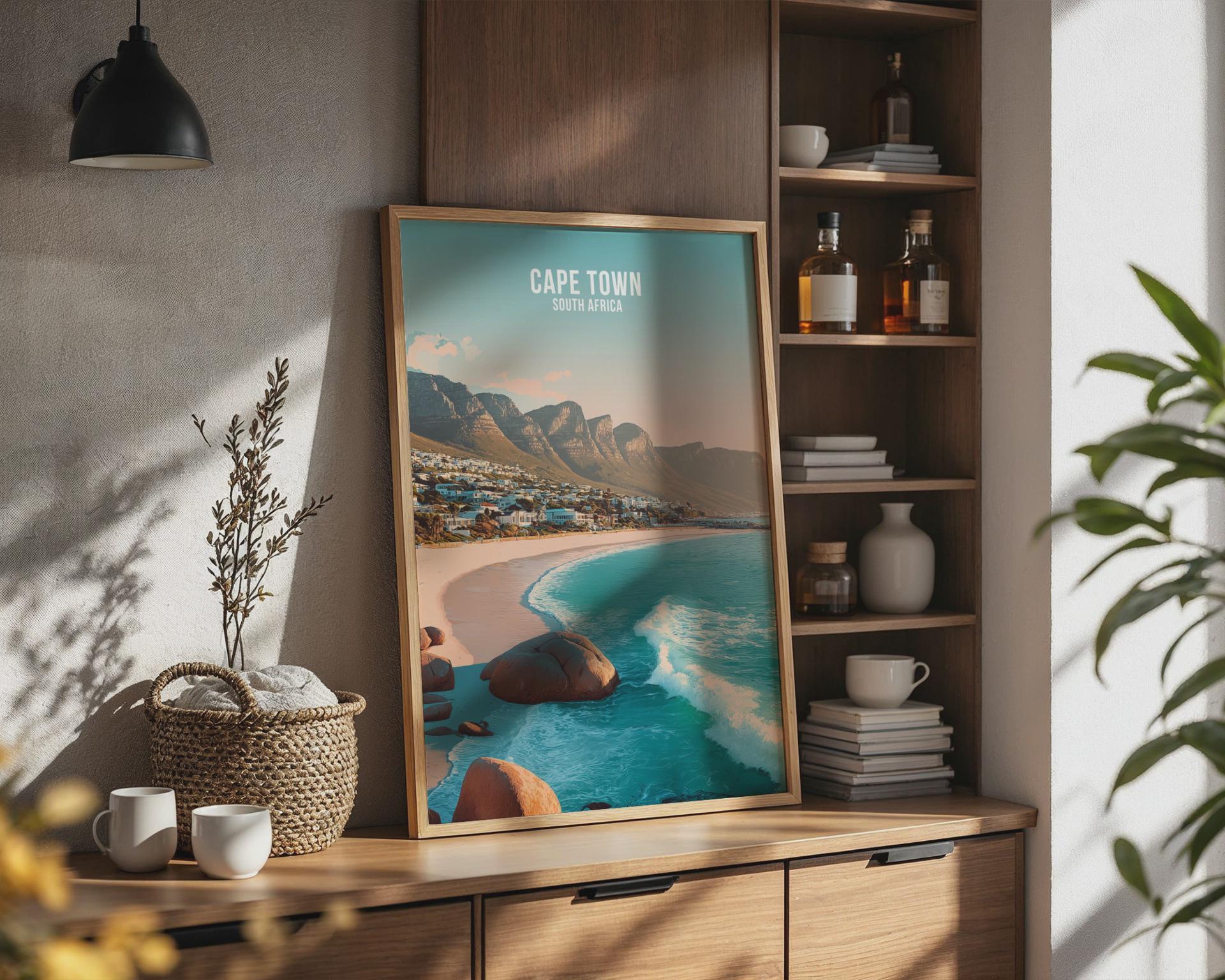 Cape Town South Africa Art Print Minimalist Coastal Landscape Poster - Travel Wall Art