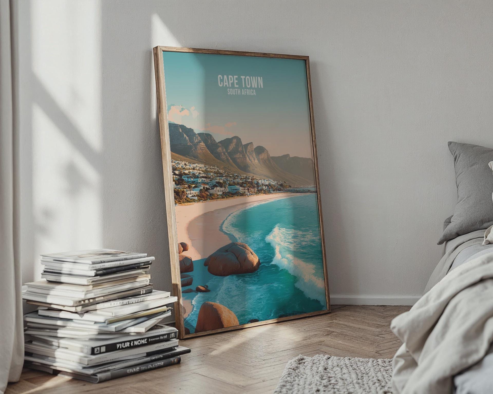 Cape Town South Africa Art Print Minimalist Coastal Landscape Poster - Travel Wall Art