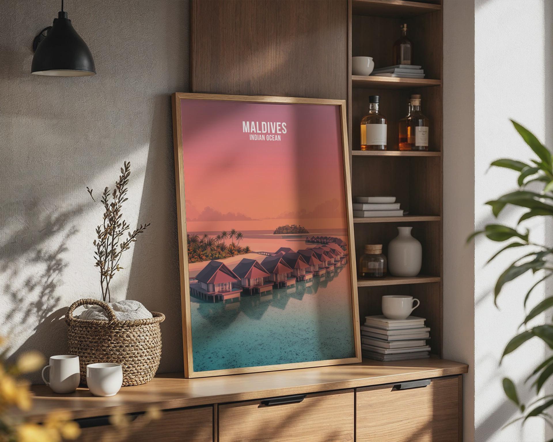 Maldives Sunset Water Villa Print - Travel Wall Art