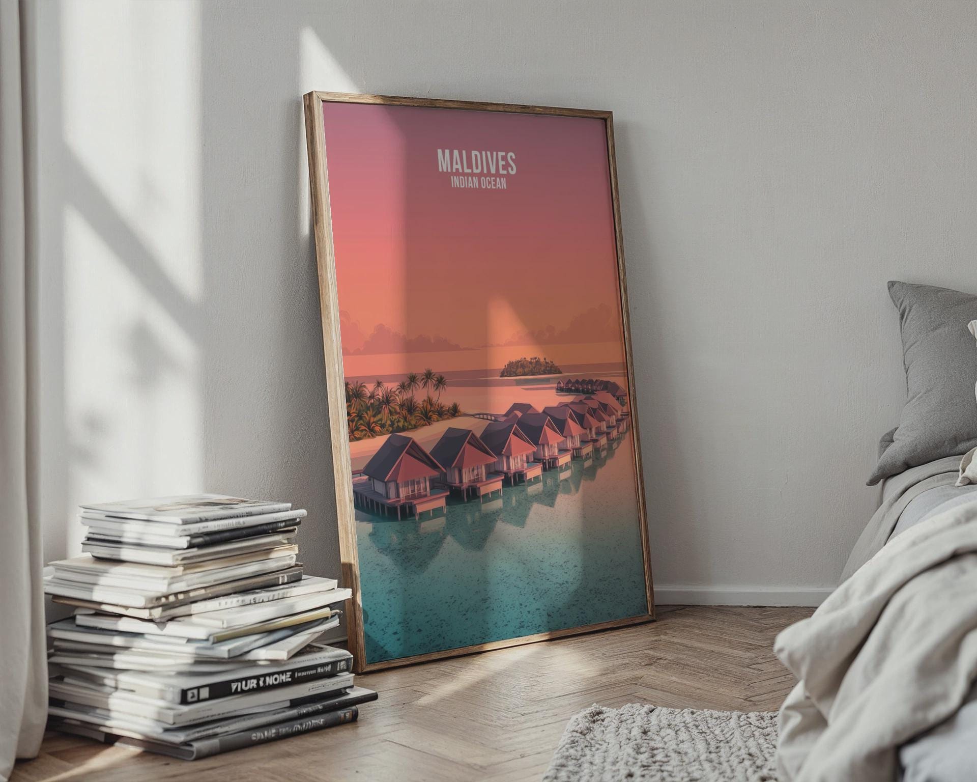 Maldives Sunset Water Villa Print - Travel Wall Art