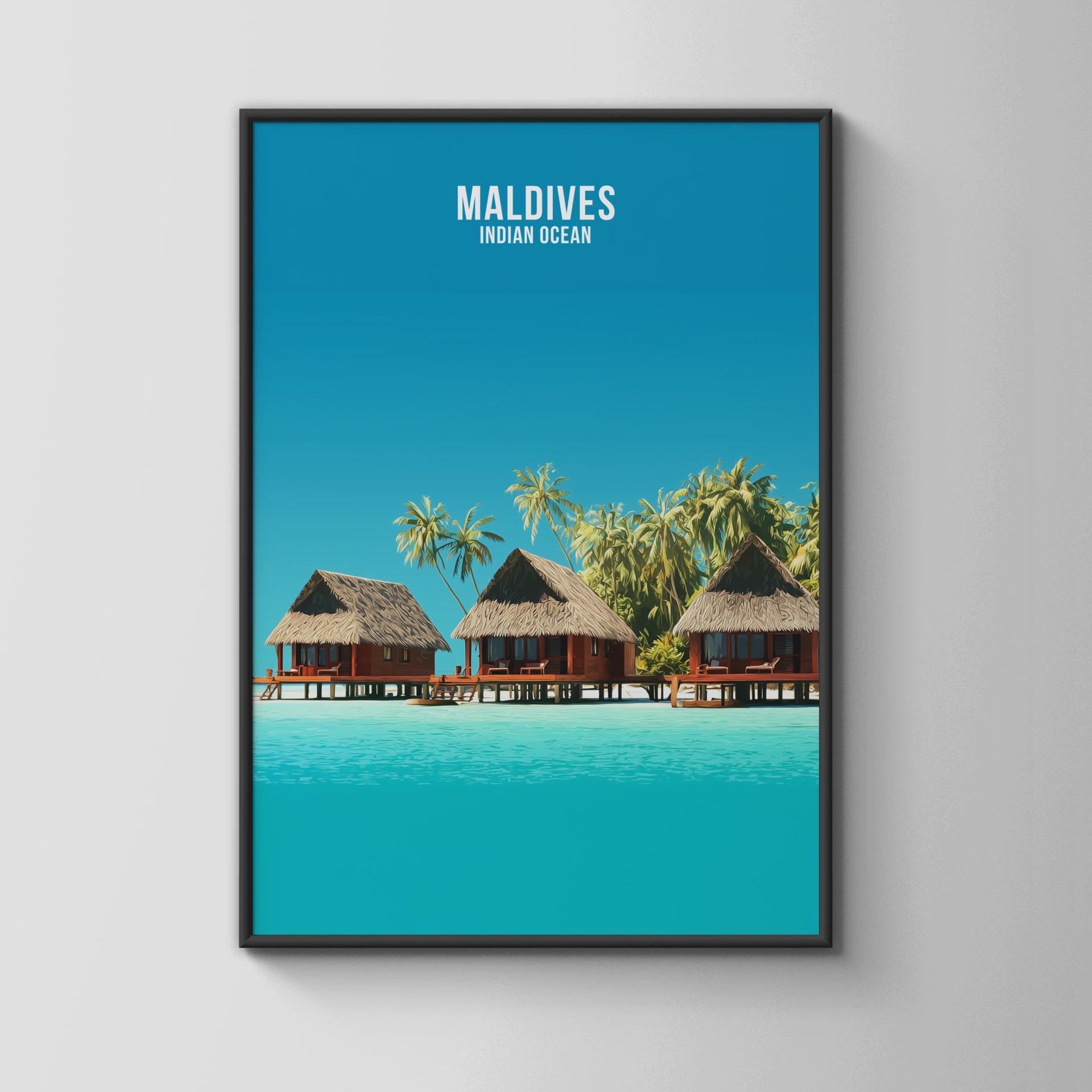 Maldives Indian Ocean Travel Poster Tropical Wall Art Print - Travel Wall Art