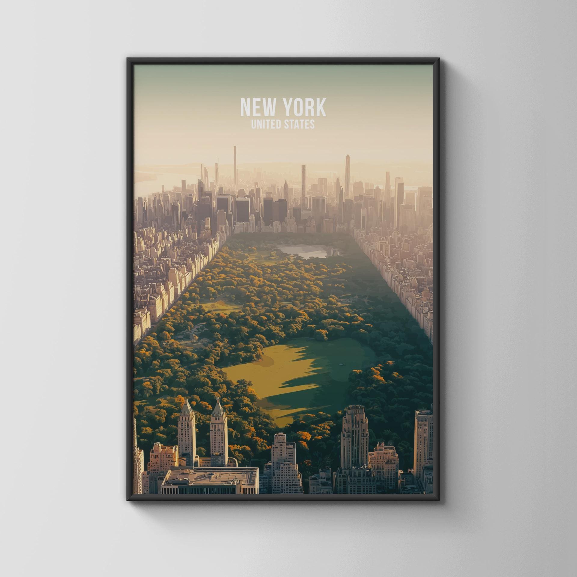 New York City Aerial View Poster Wall Art Central Park Skyline Print - Travel Wall Art