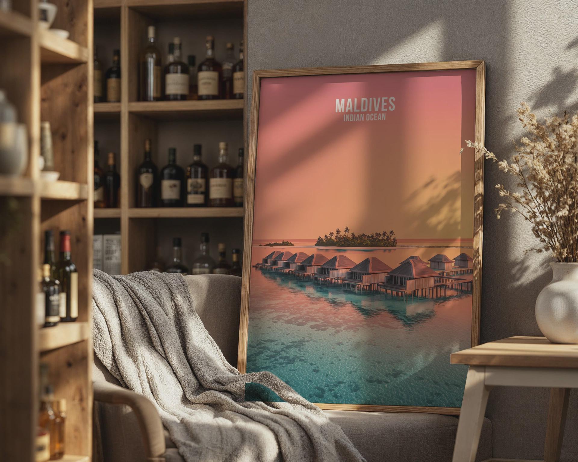 Maldives Wall Art Poster Indian Ocean Artwork - Travel Wall Art