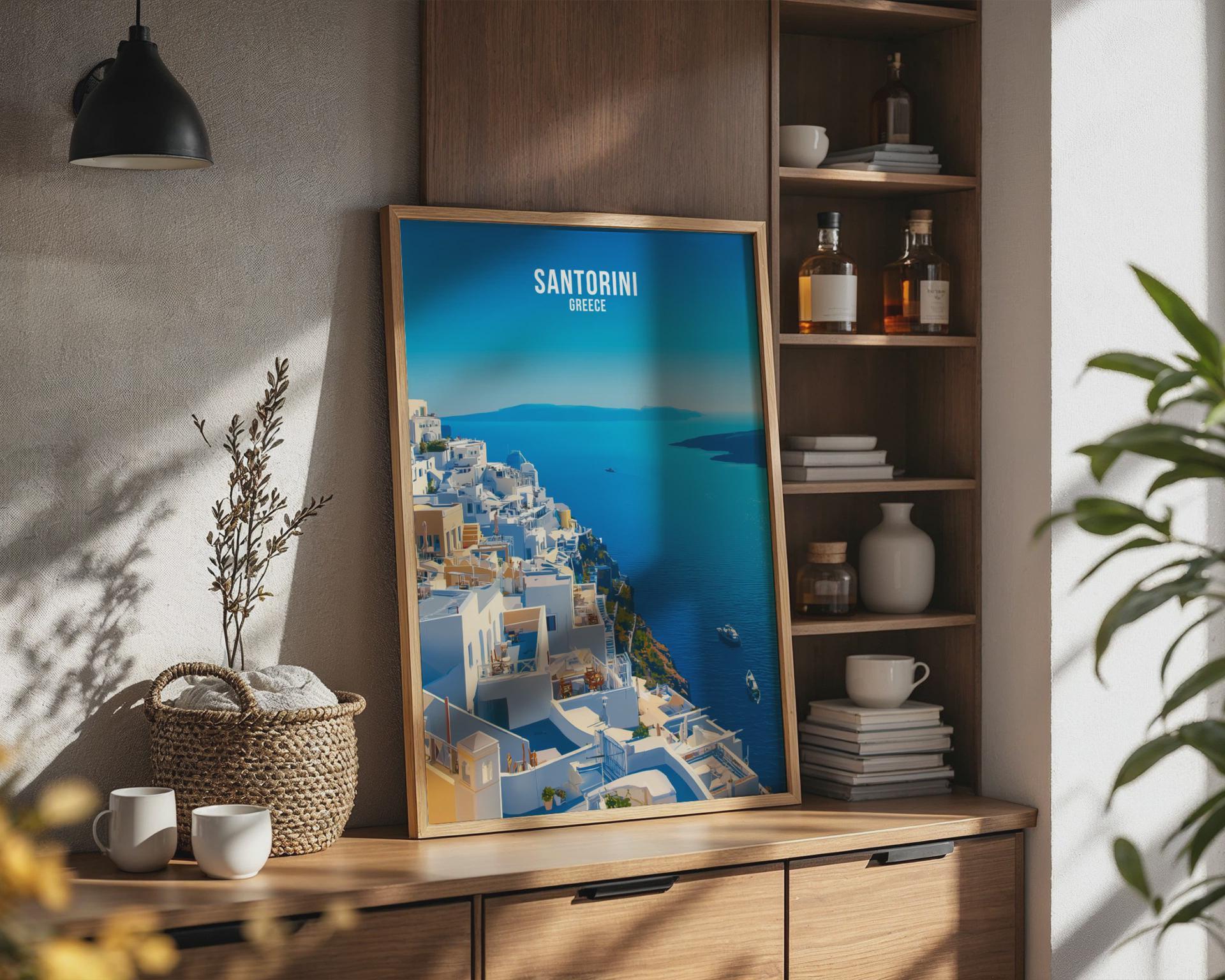 Santorini Greece Travel Poster Art Print - Travel Wall Art