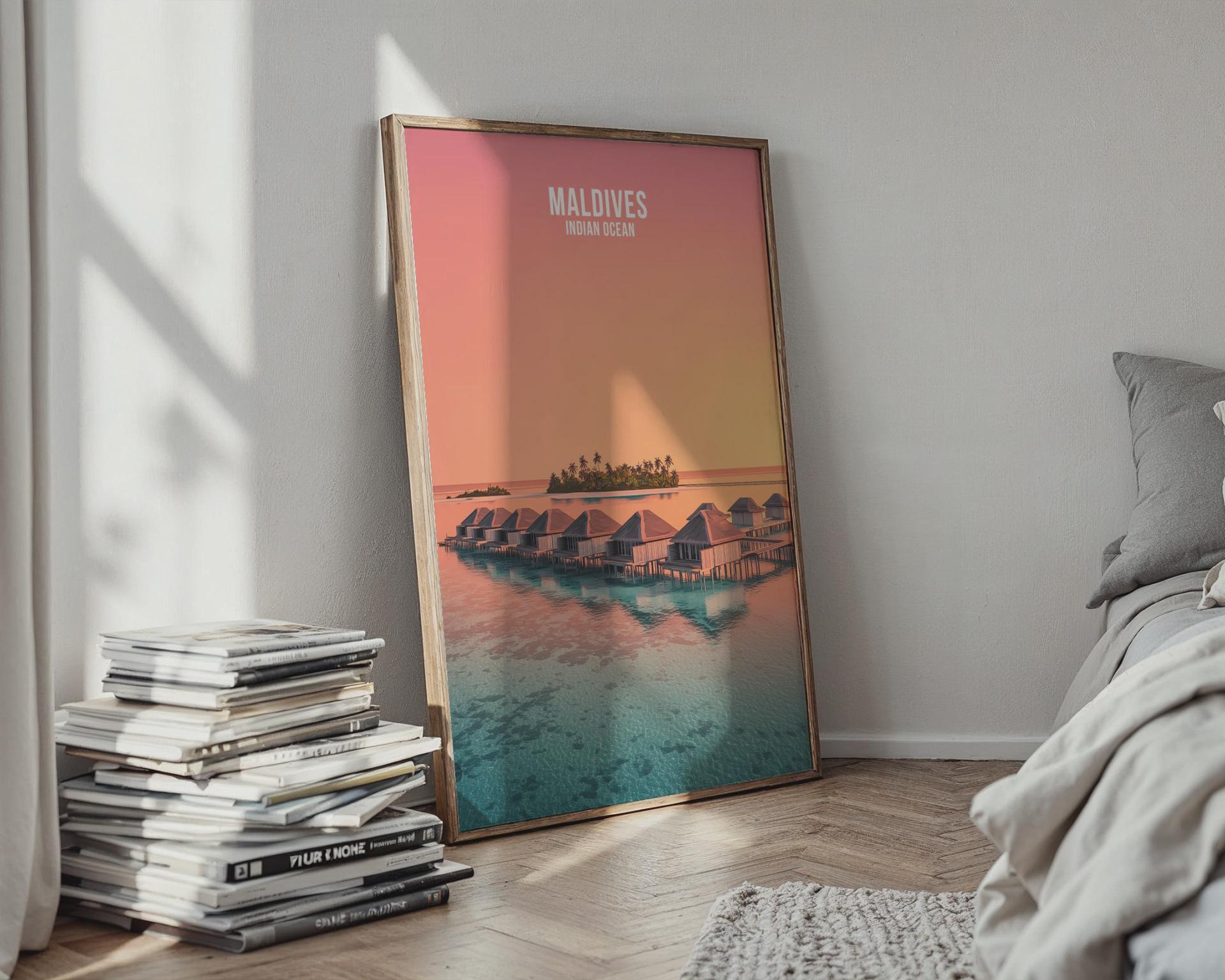 Maldives Wall Art Poster Indian Ocean Artwork - Travel Wall Art