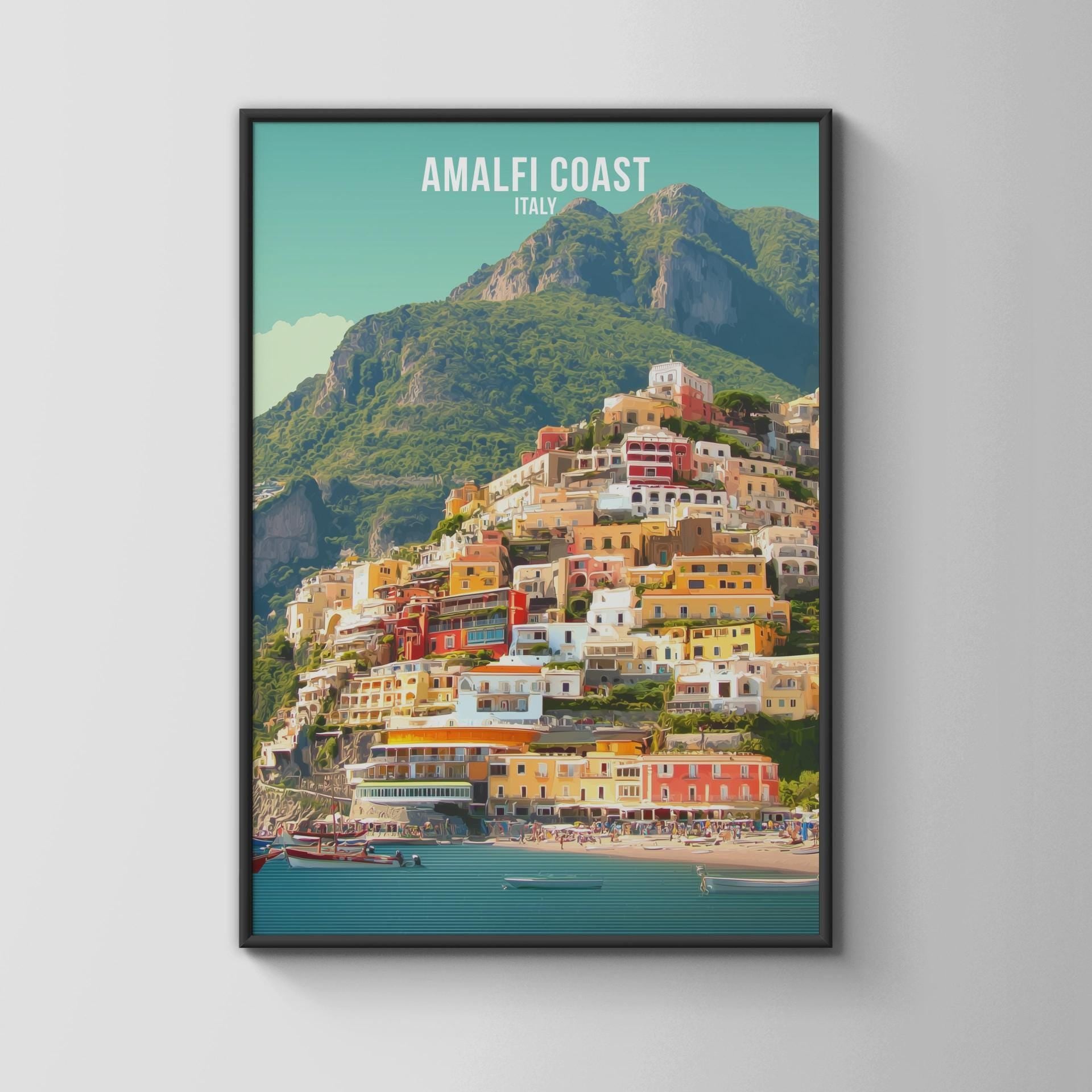 Positano Coastal Art Print Amalfi Coast Italy Poster Wall Art - Travel Wall Art