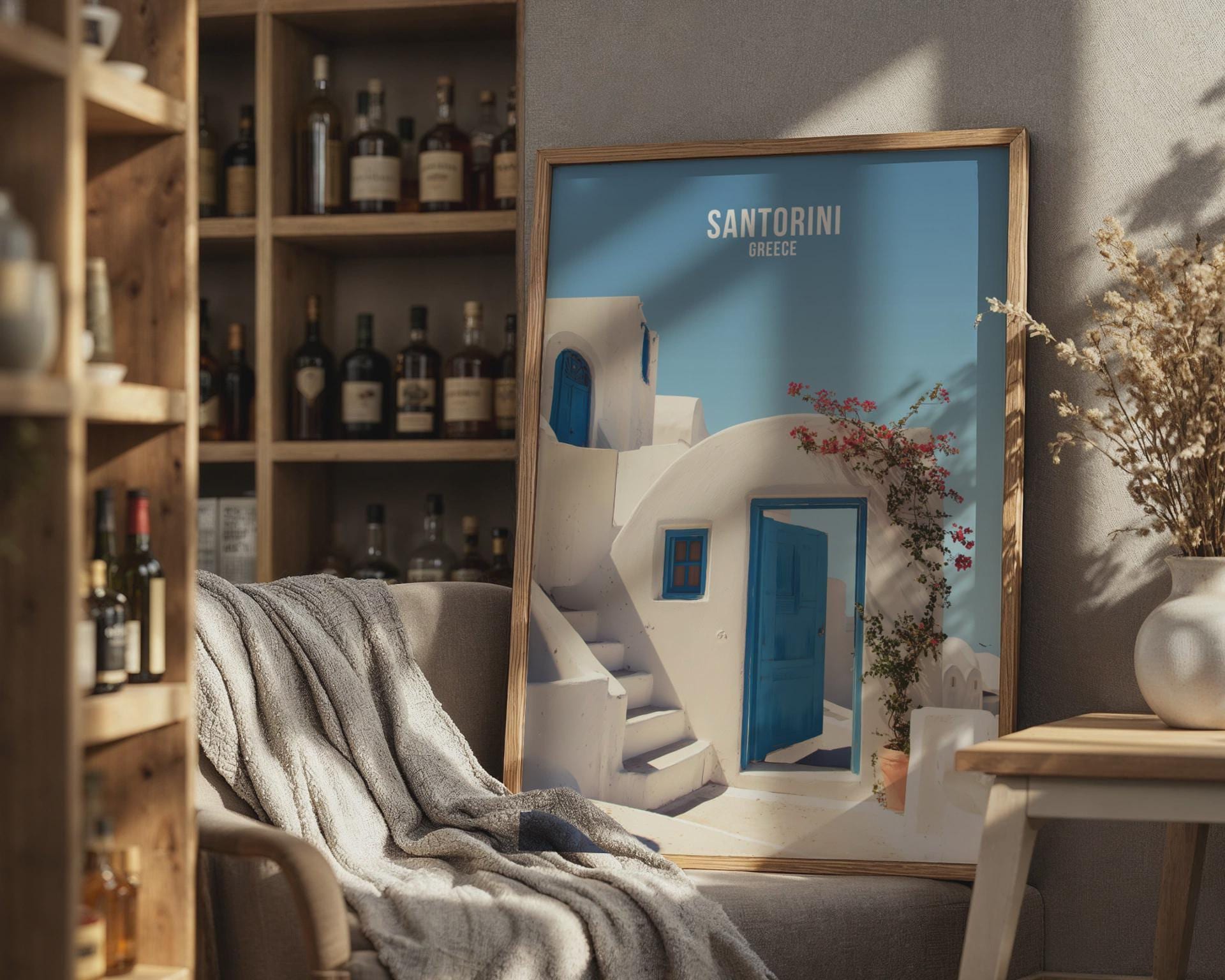 Greece Wall Art Poster Santorini Architecture Blue Door - Travel Wall Art