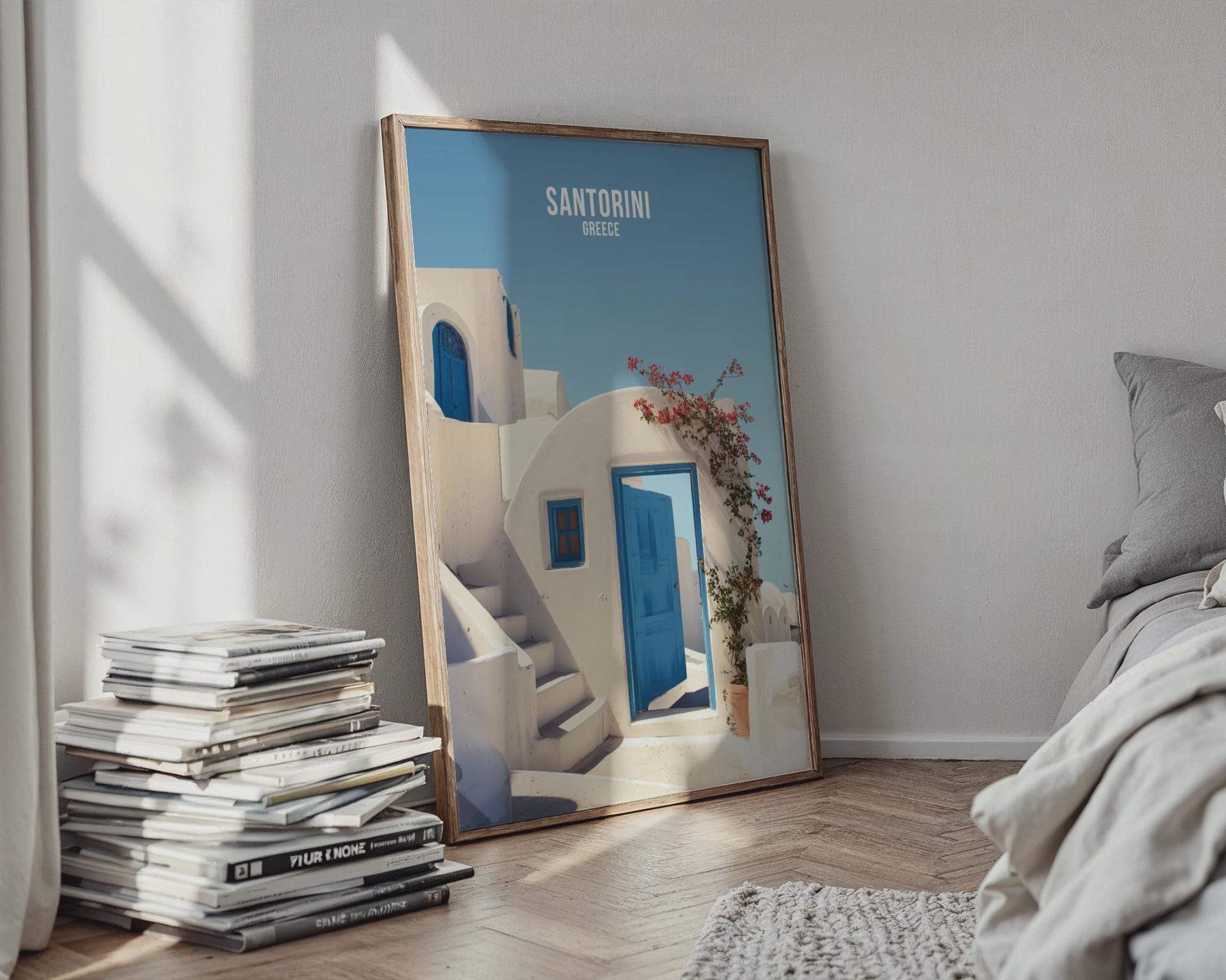 Greece Wall Art Poster Santorini Architecture Blue Door - Travel Wall Art