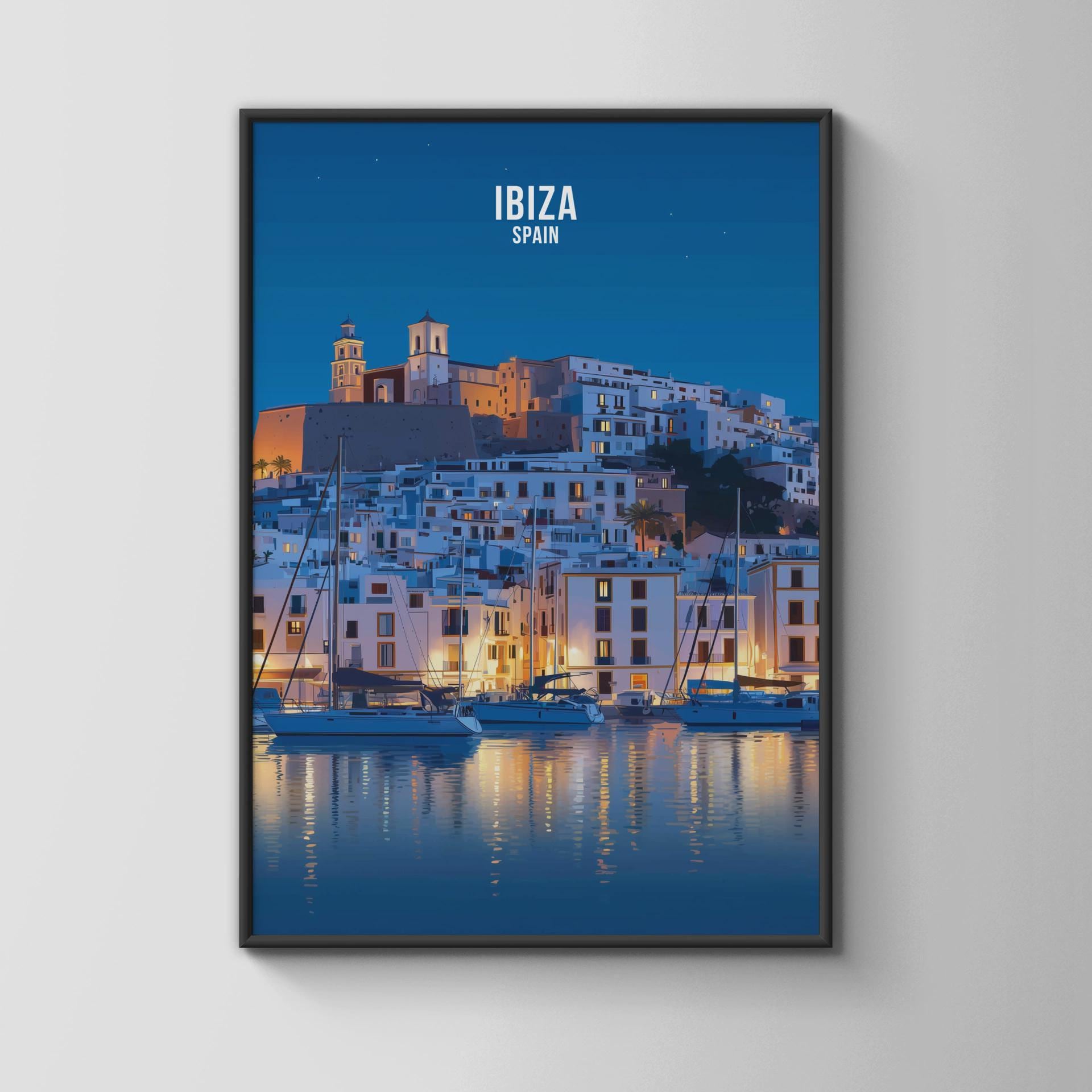 Ibiza Spain Travel Poster Art Print Night Scene - Travel Wall Art