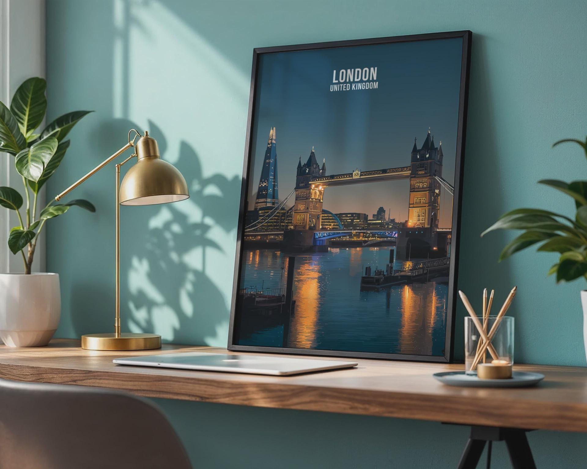 London Tower Bridge Poster Night Scene Art Print - Travel Wall Art