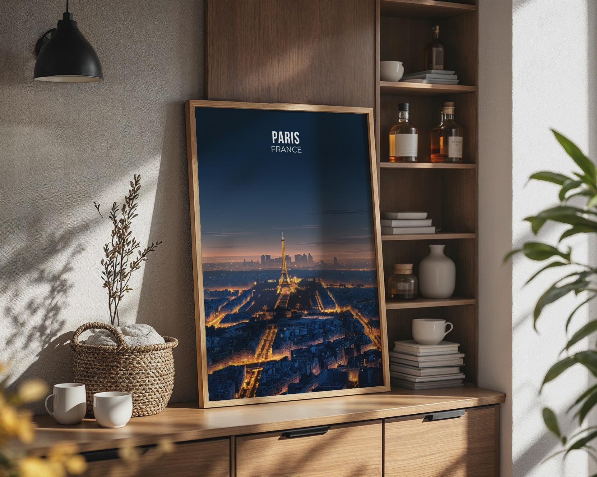 Paris France Cityscape Poster Eiffel Tower Night Wall Art Print - Travel Wall Art