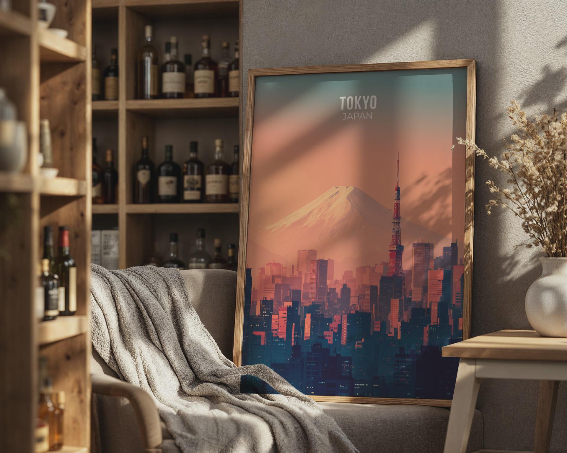 Tokyo Japan Poster Wall Art featuring Mount Fuji and Cityscape - Travel Wall Art