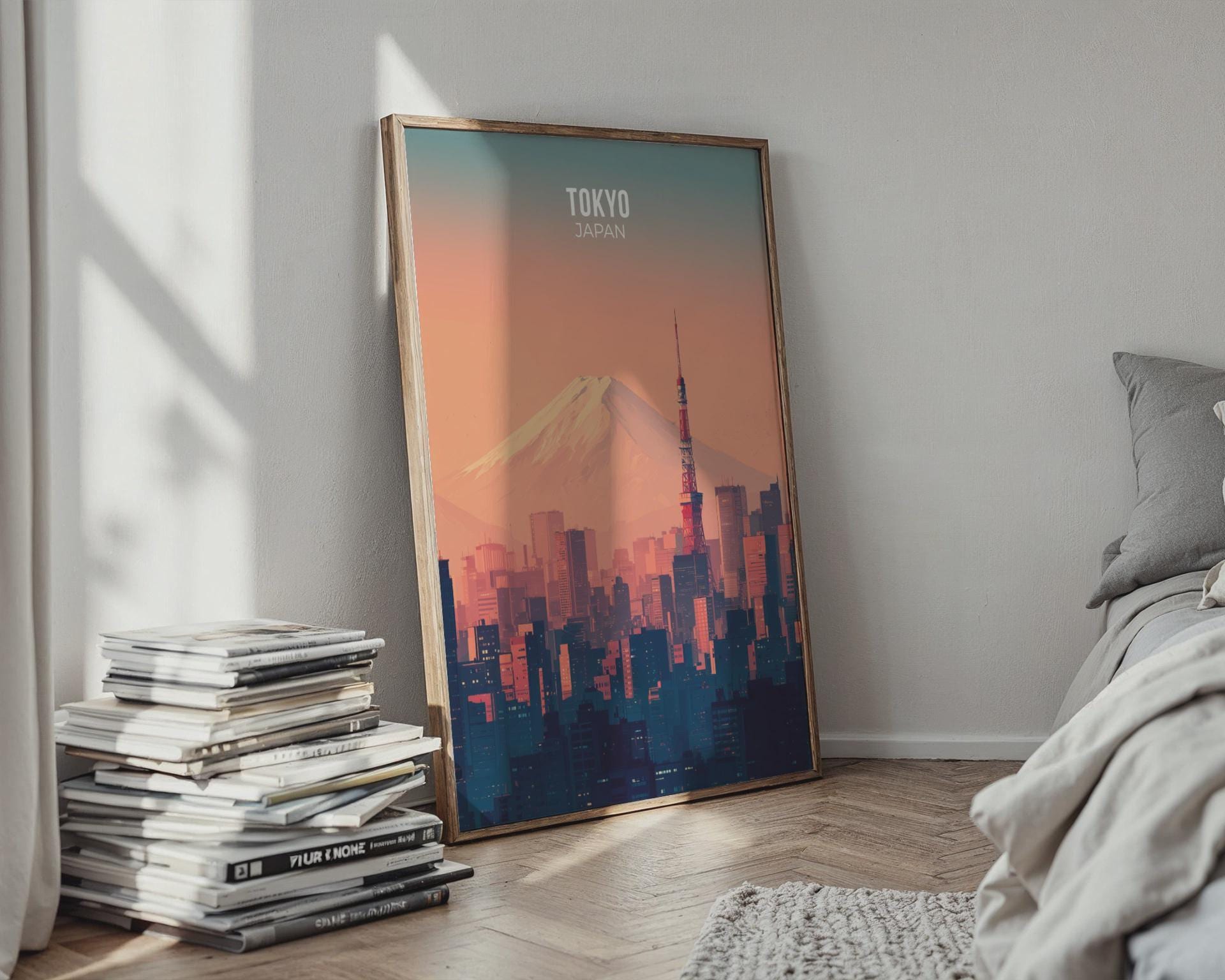 Tokyo Japan Poster Wall Art featuring Mount Fuji and Cityscape - Travel Wall Art