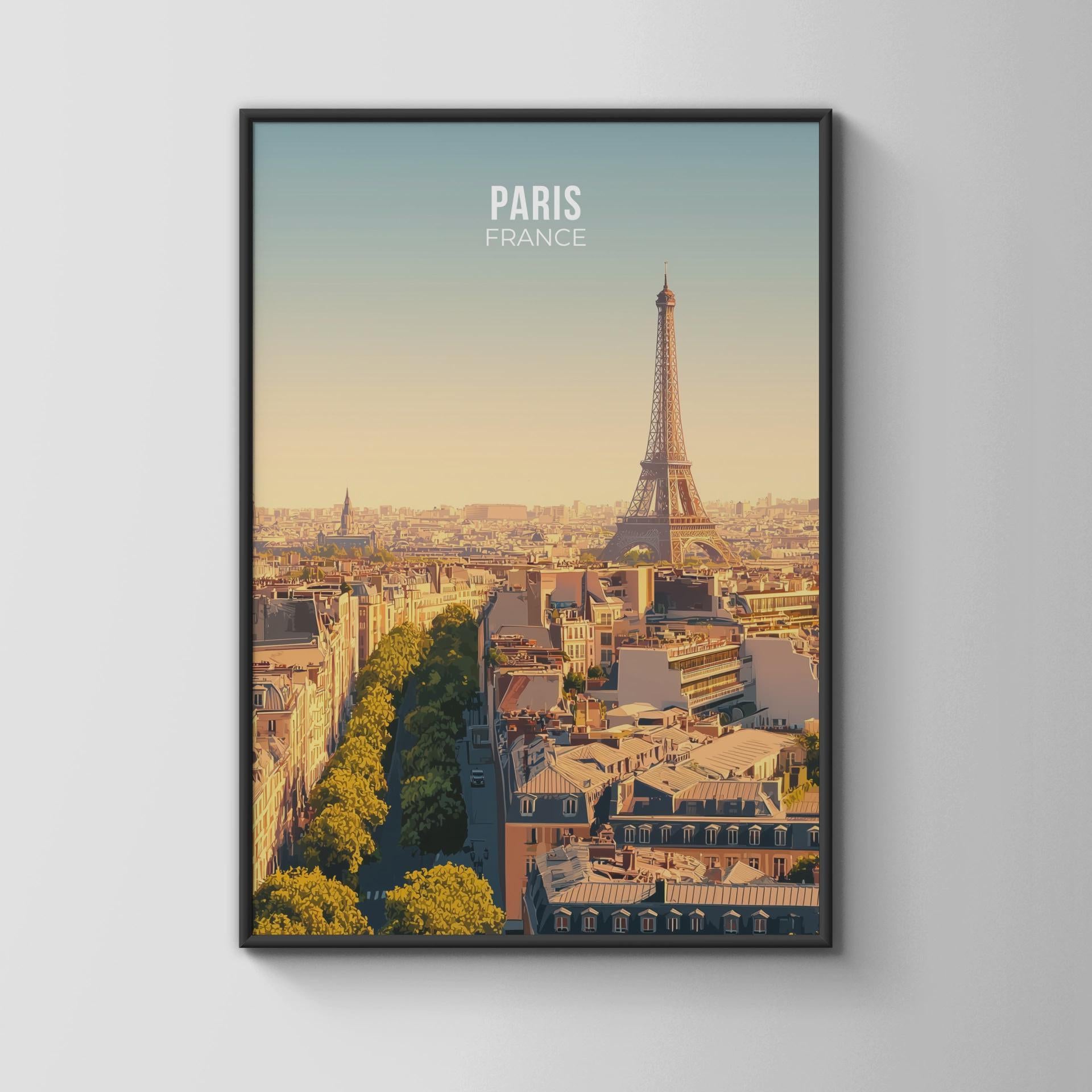 Paris France Poster Artwork with Eiffel Tower - Travel Wall Art