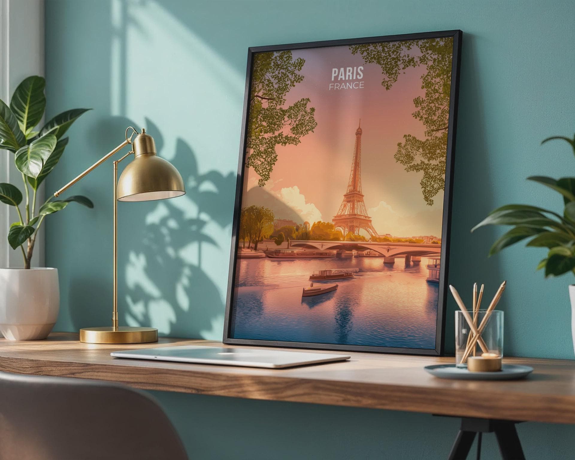 Paris France Sunset Print Eiffel Tower Wall Art - Travel Wall Art