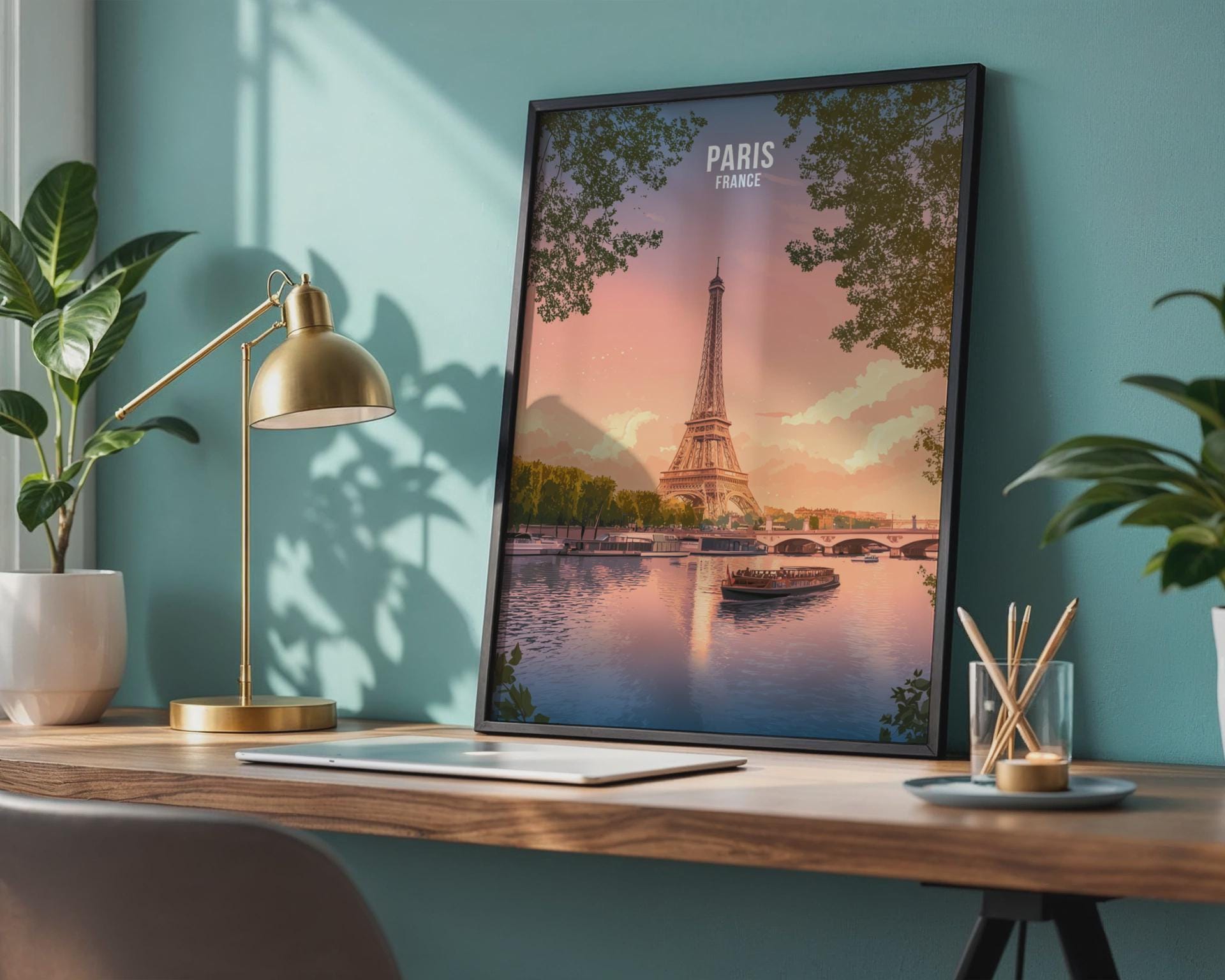 Eiffel Tower Travel Poster Art Print for Paris France - Travel Wall Art