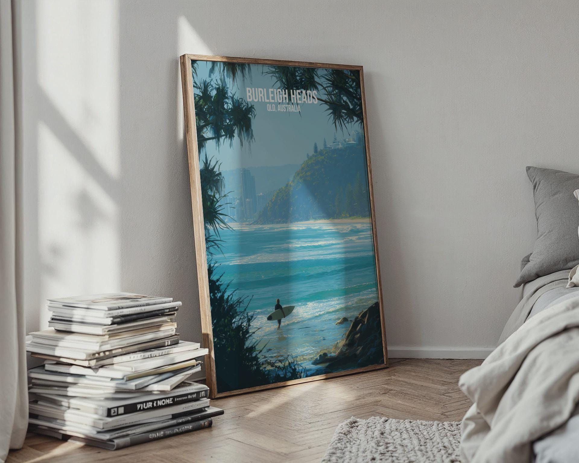 Burleigh Heads QLD Australia Poster Wall Art Surfing Coastal Landscape - Travel Wall Art