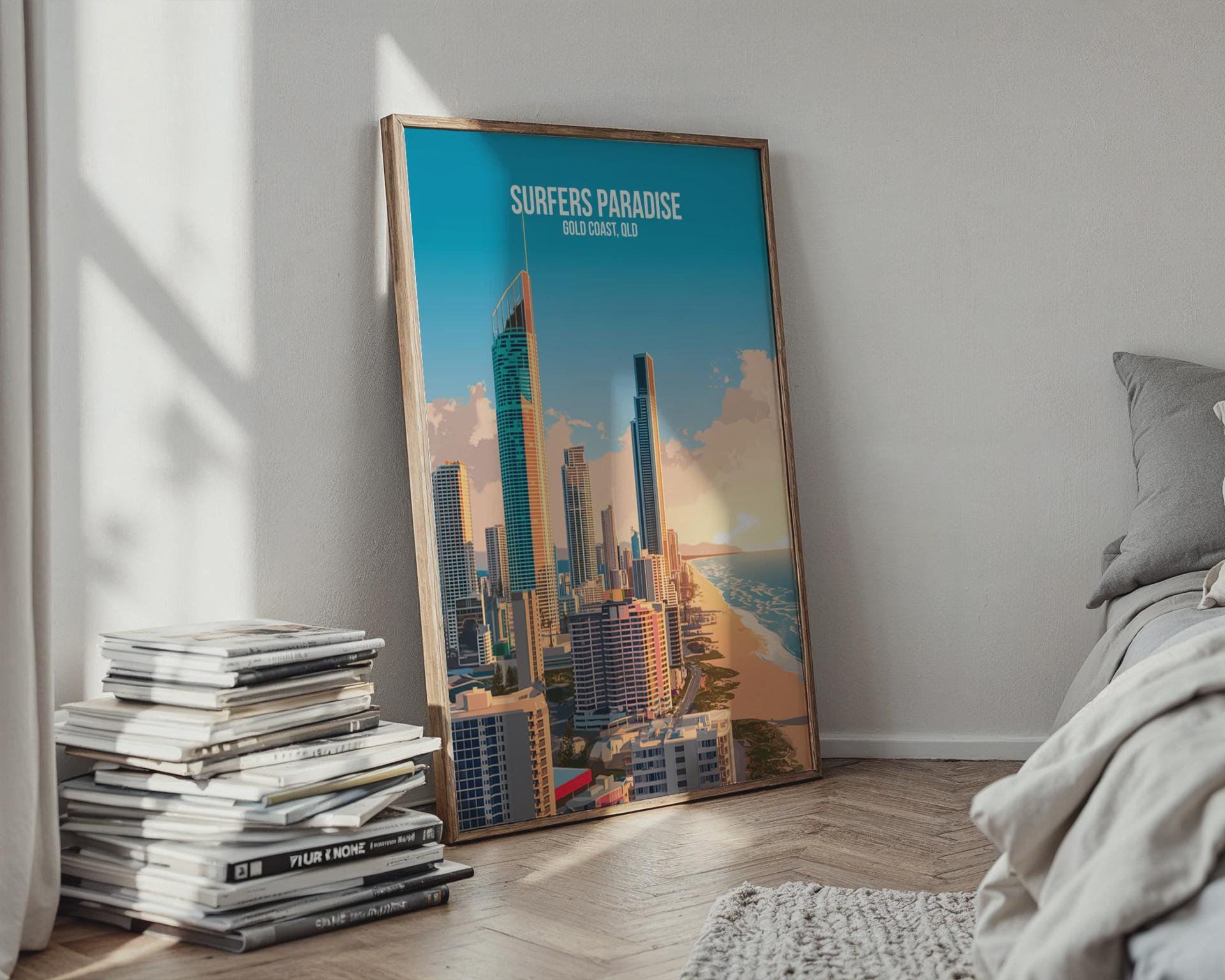 Surfers Paradise Print Coastal Cityscape Wall Art - Travel Wall Art