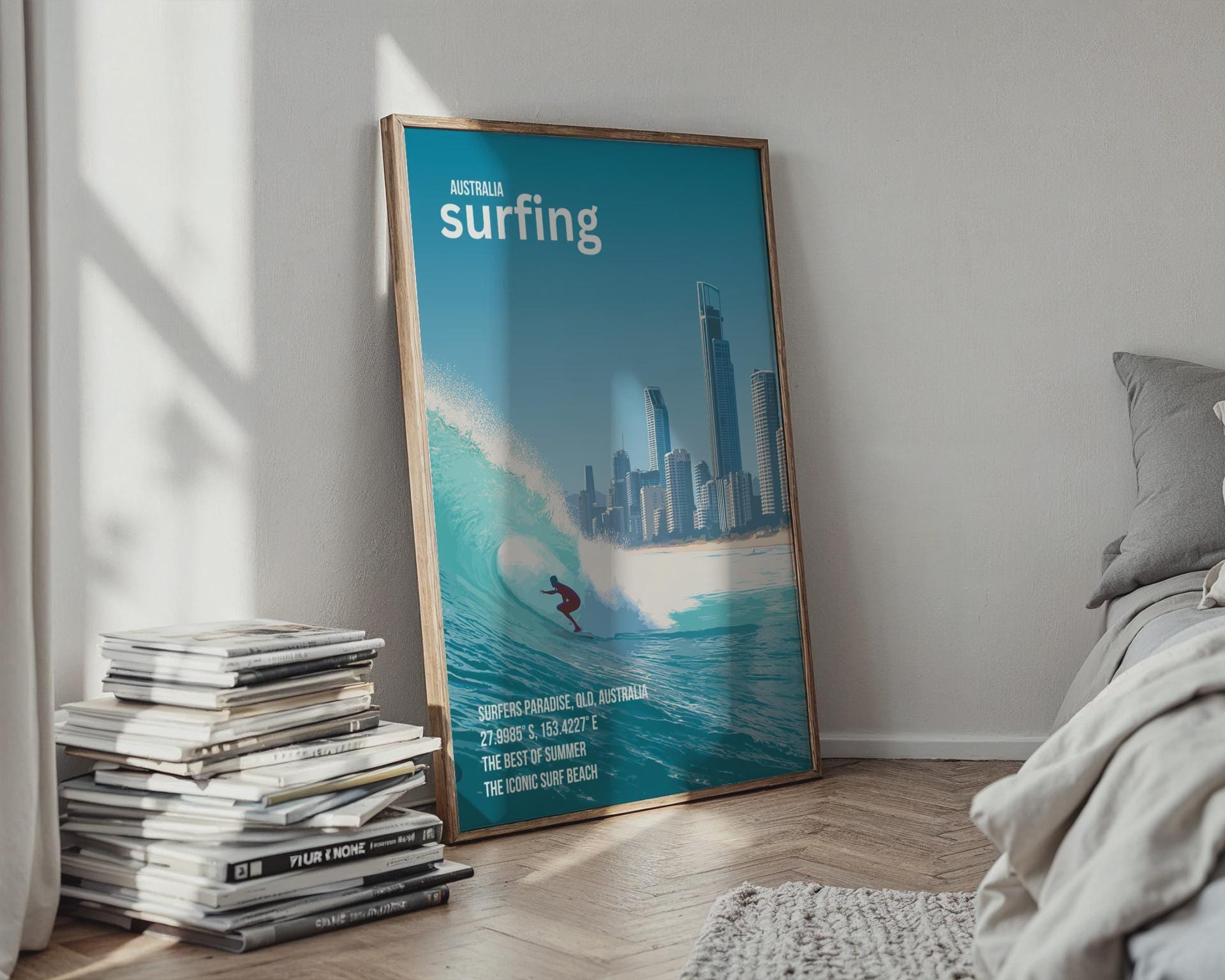 Surfing Poster Surfers Paradise Art Coastal Wall Print - Travel Wall Art