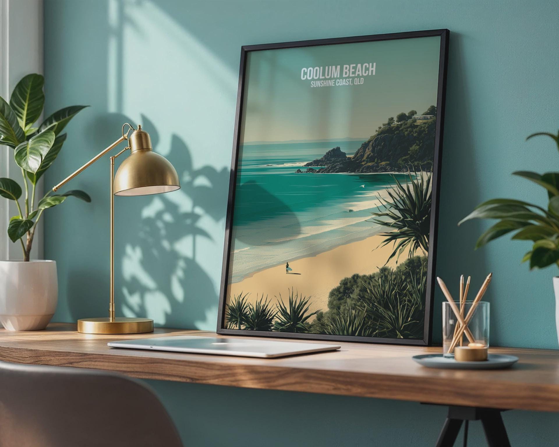 Coolum Beach Travel Art Print Coastal Scene - Travel Wall Art