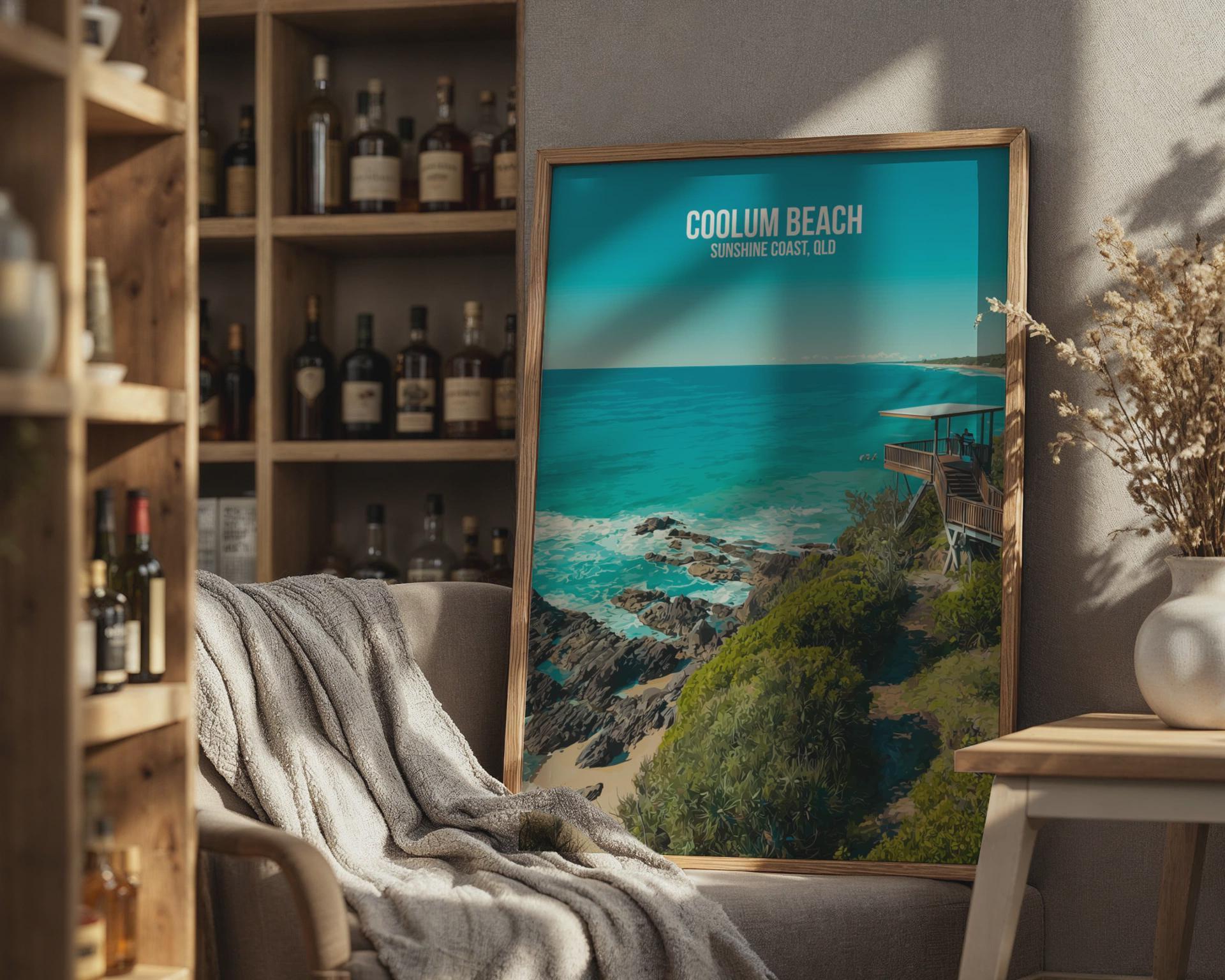 Coolum Beach Poster Sunshine Coast Wall Art - Travel Wall Art