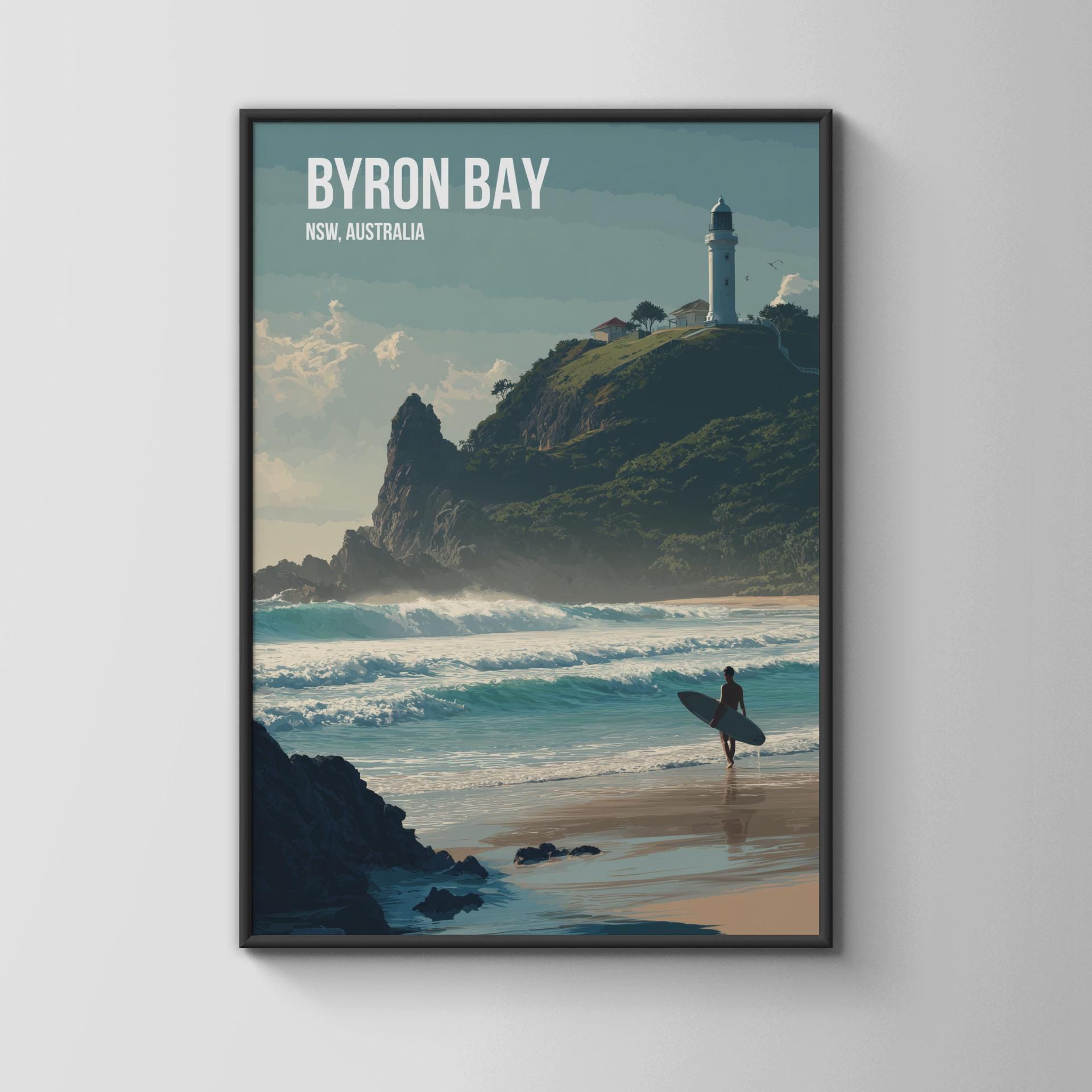 Byron Bay Surf Poster Coastal Landscape Art Print - Travel Wall Art