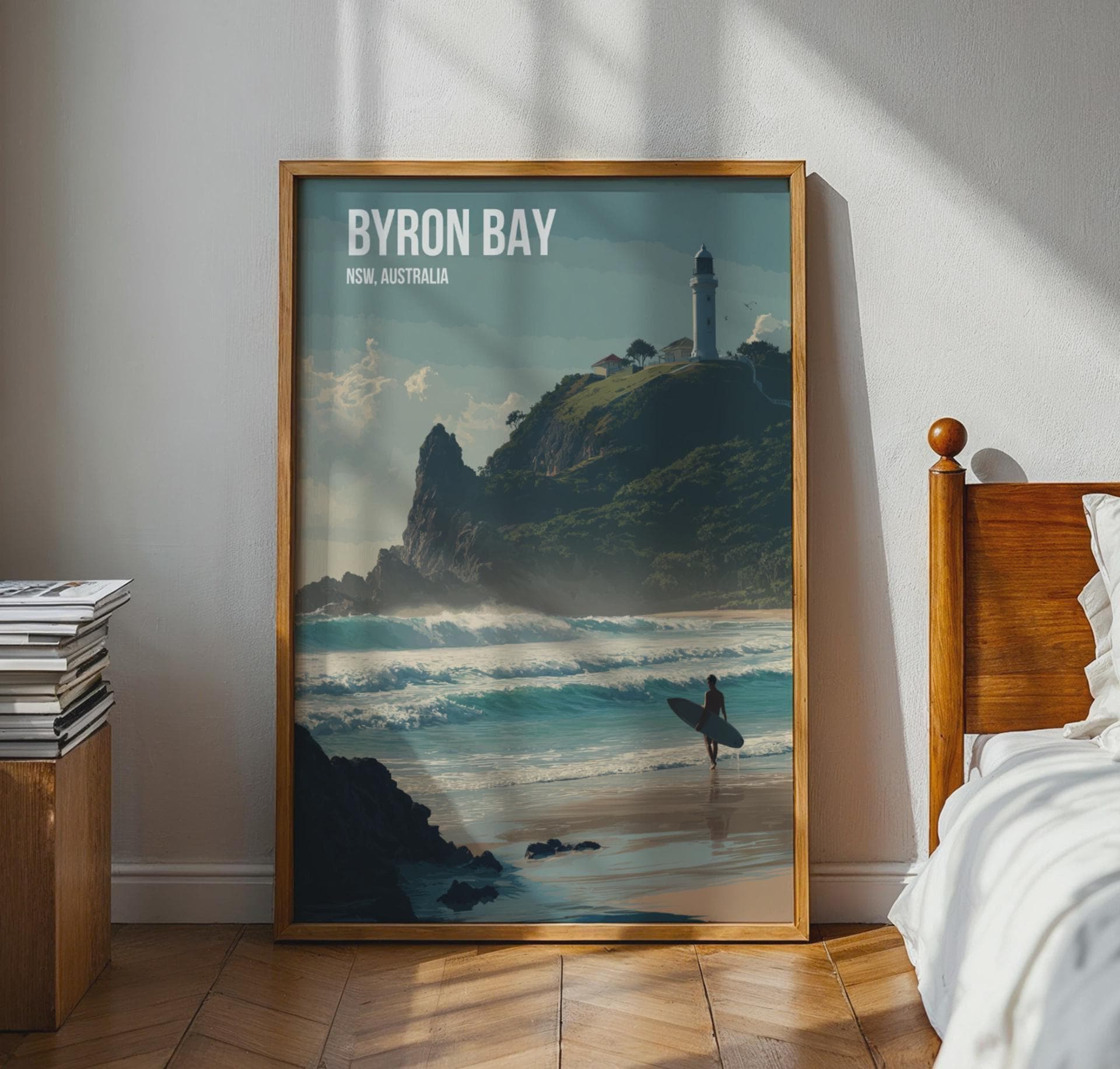 Byron Bay Surf Poster Coastal Landscape Art Print - Travel Wall Art
