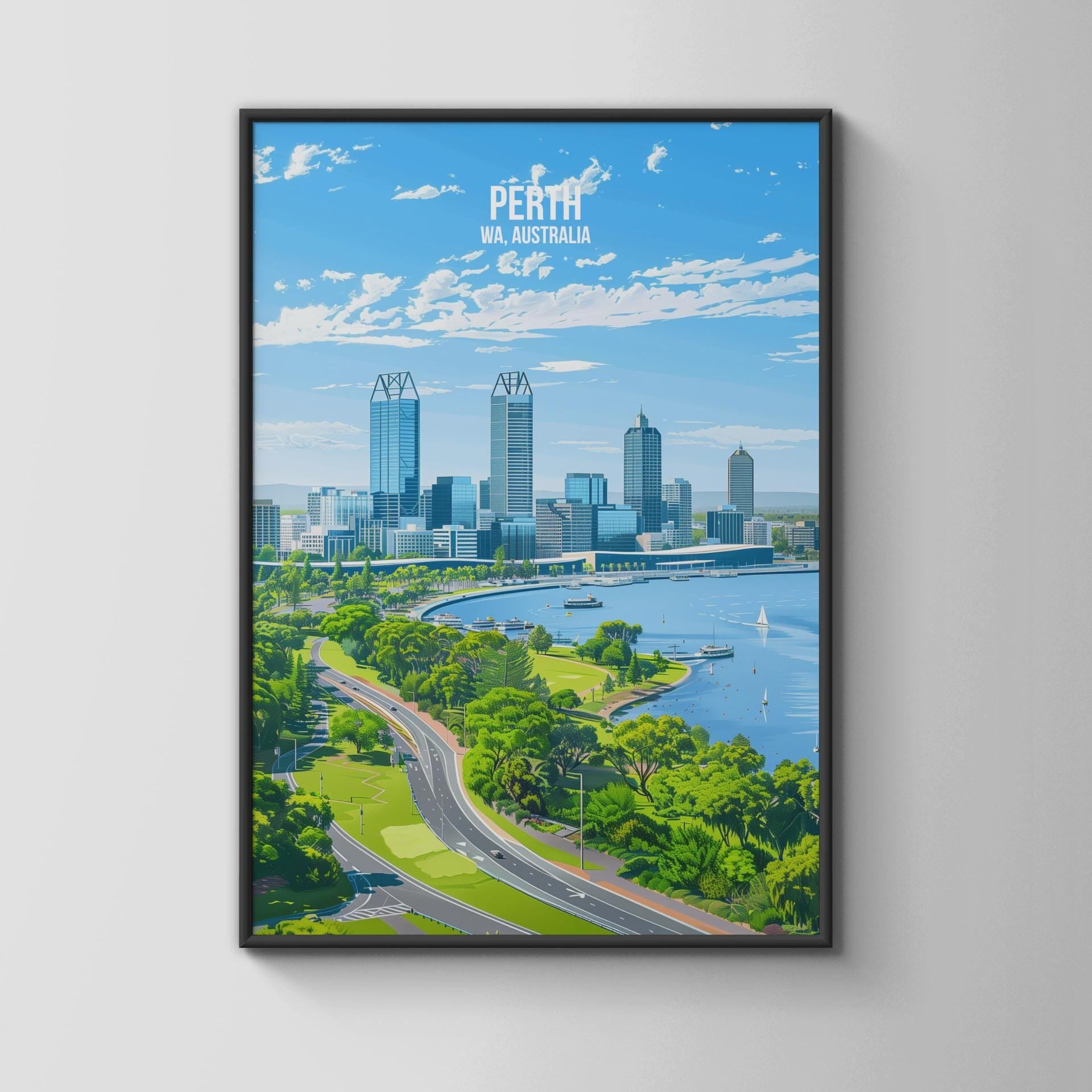 Perth WA Australia Cityscape Print Wall Art - Travel Wall Art