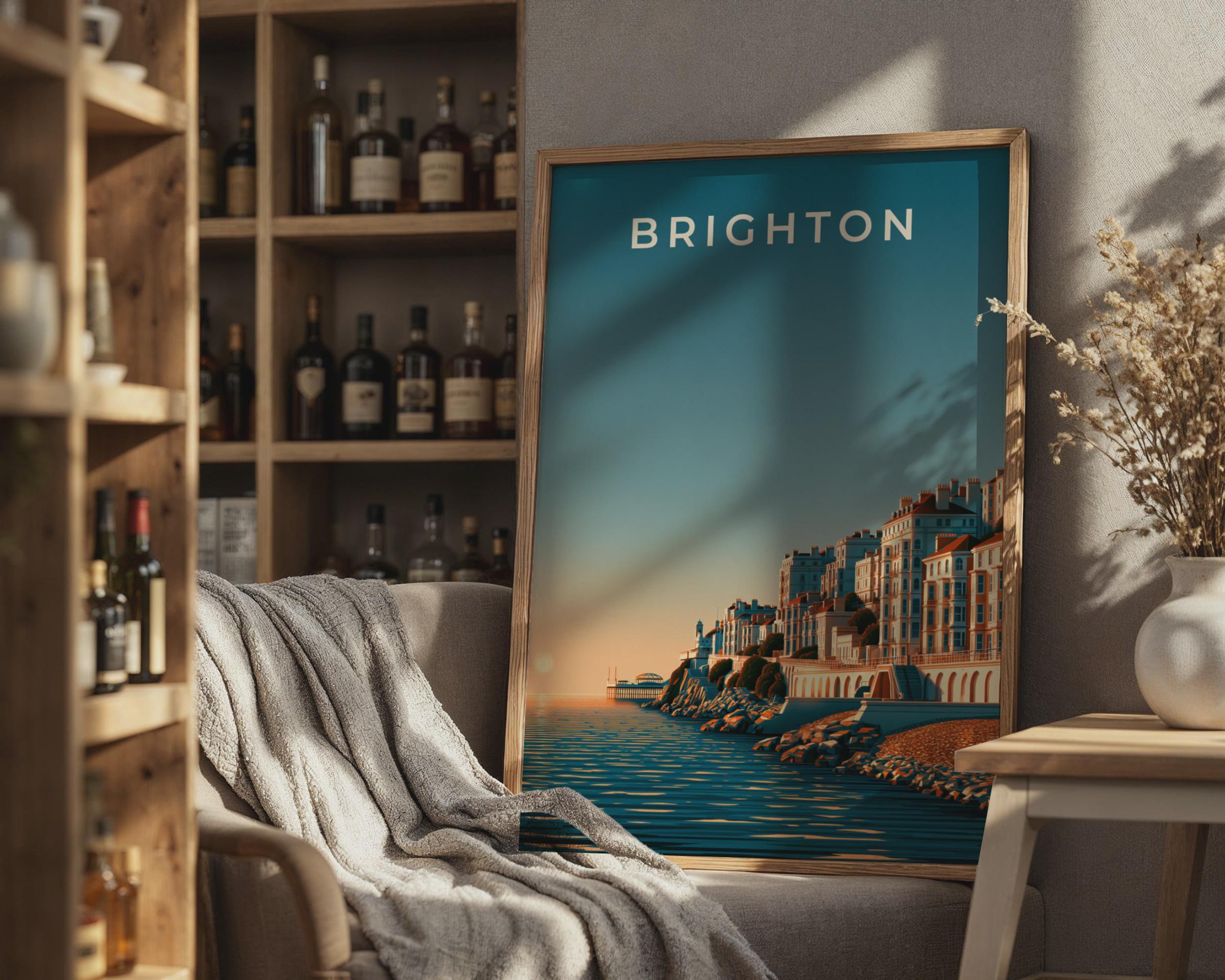 Brighton Art Print Coastal Cityscape Poster - Travel Wall Art