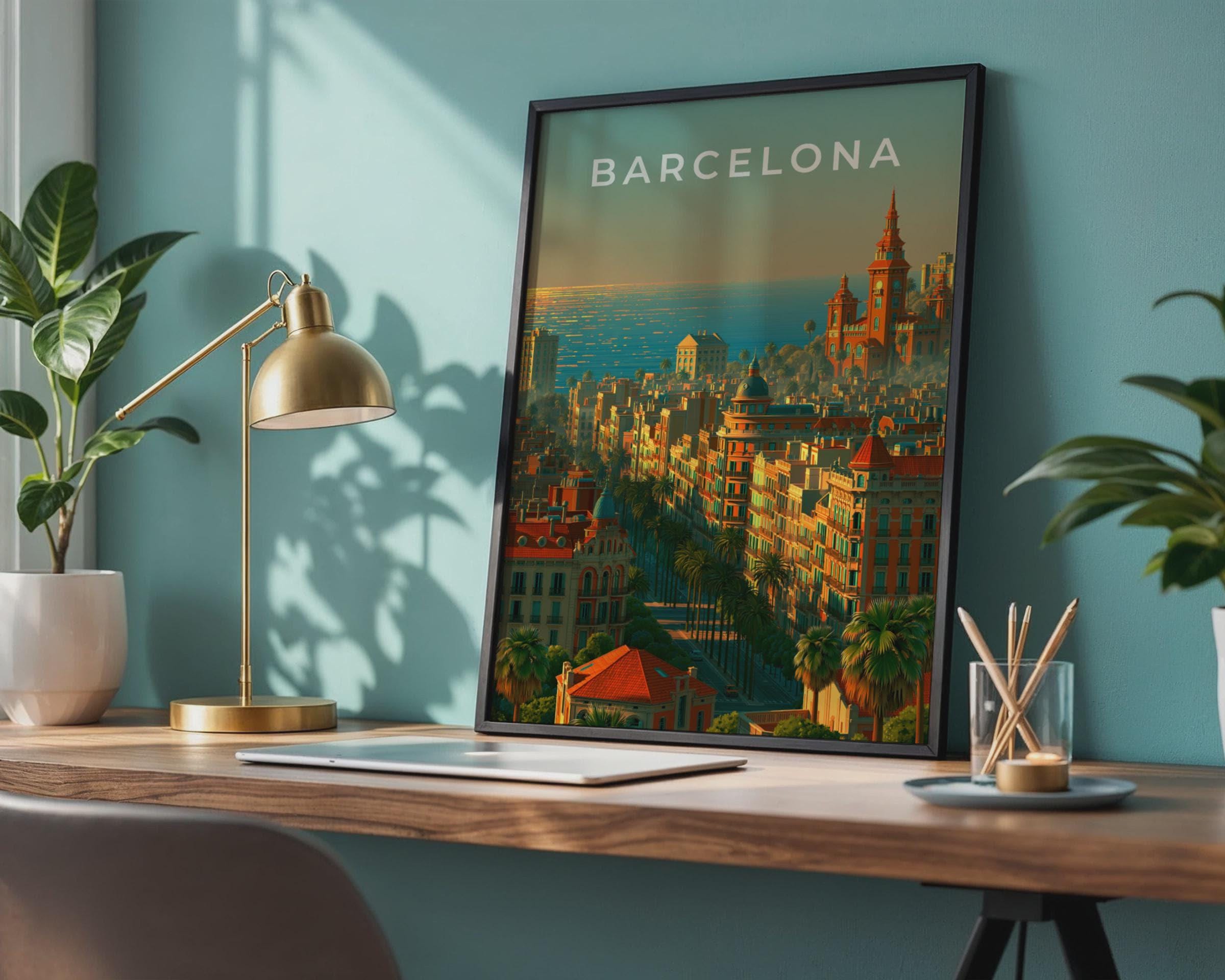 Barcelona City Skyline Poster Art Print - Travel Wall Art