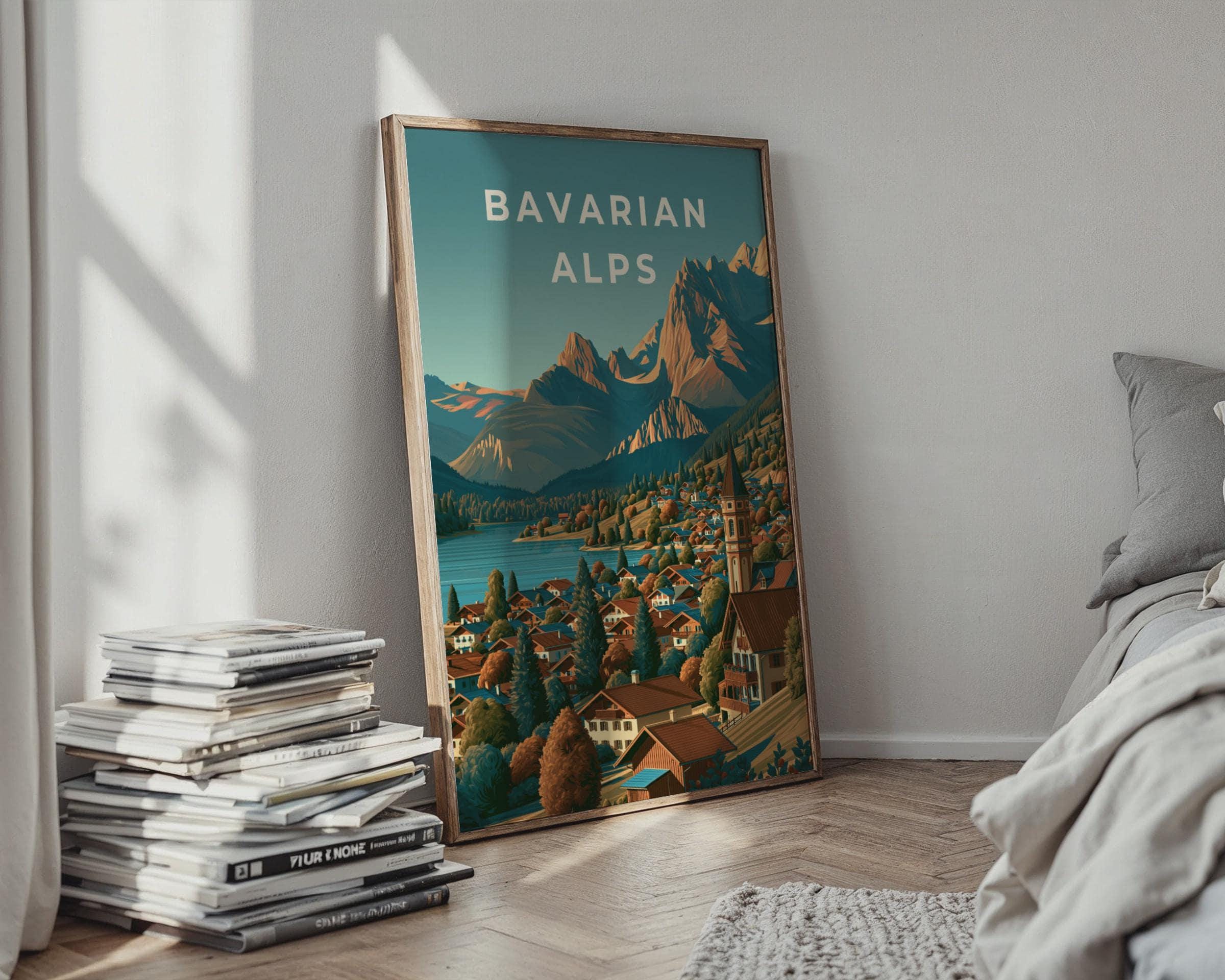 Bavarian Alps Art Print Scenic Village Landscape Poster - Travel Wall Art