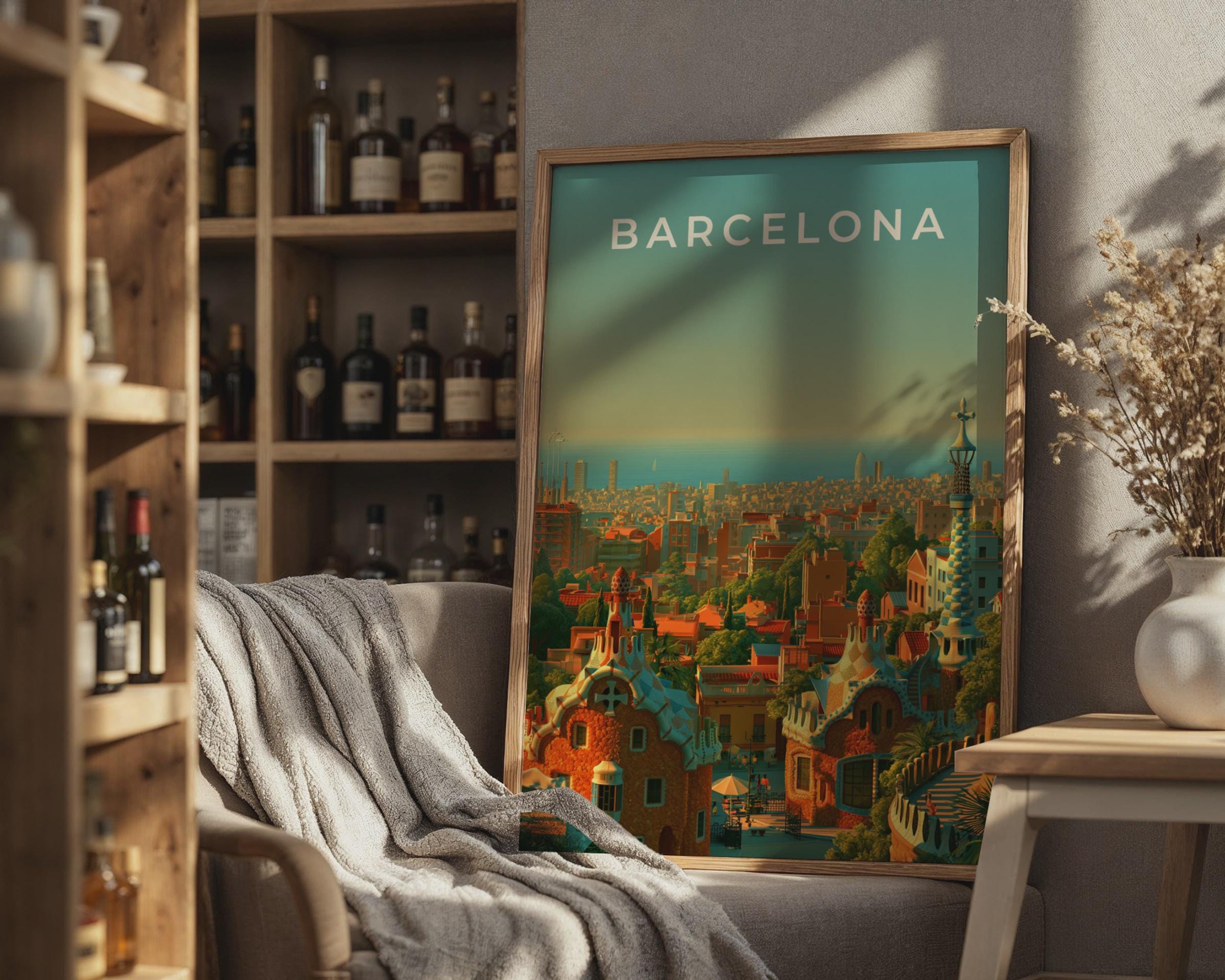 Barcelona Cityscape Art Print Modern Wall Art - Travel Wall Art