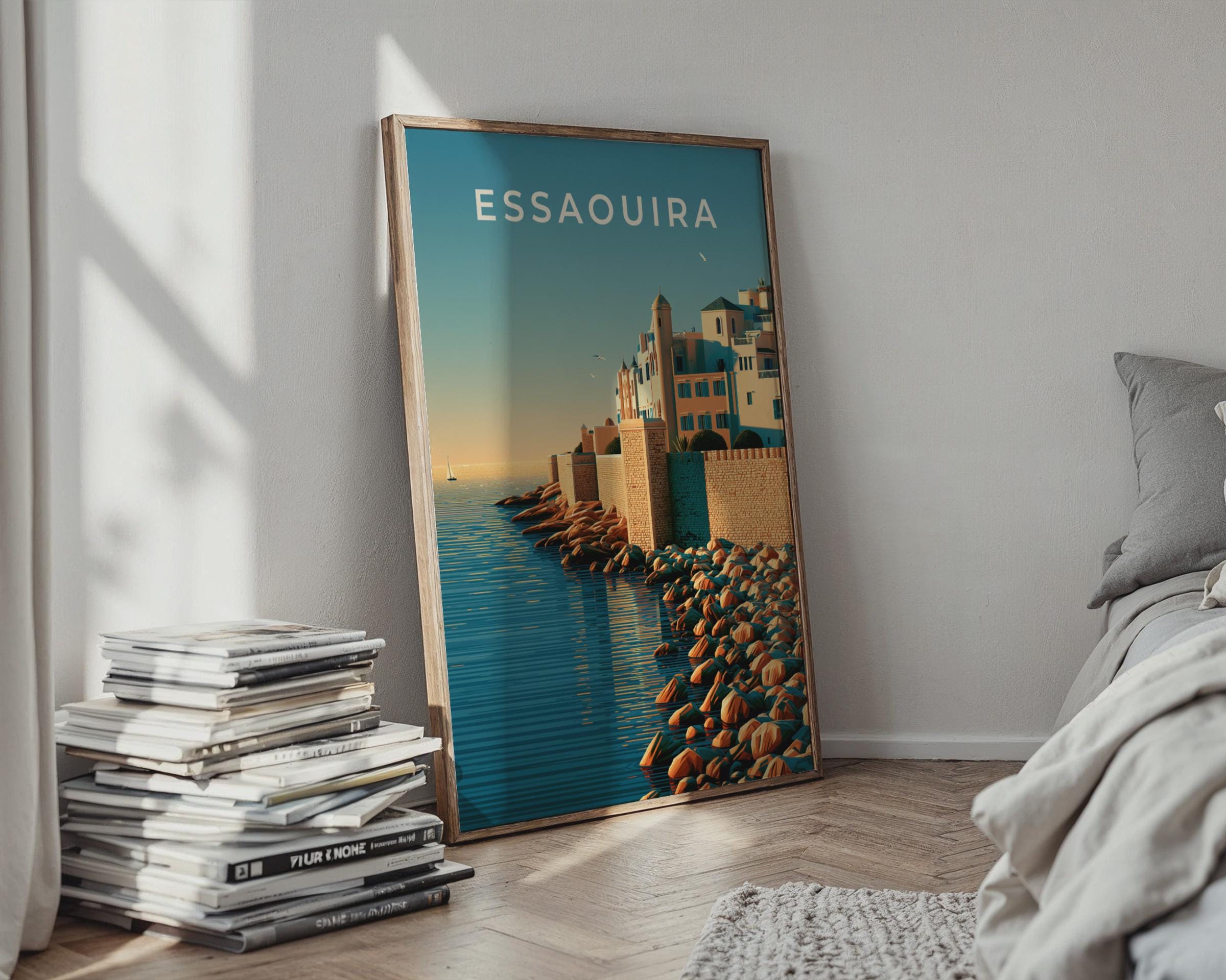 Essaouira Coastal Print Art Deco Wall Art Travel Poster - Travel Wall Art