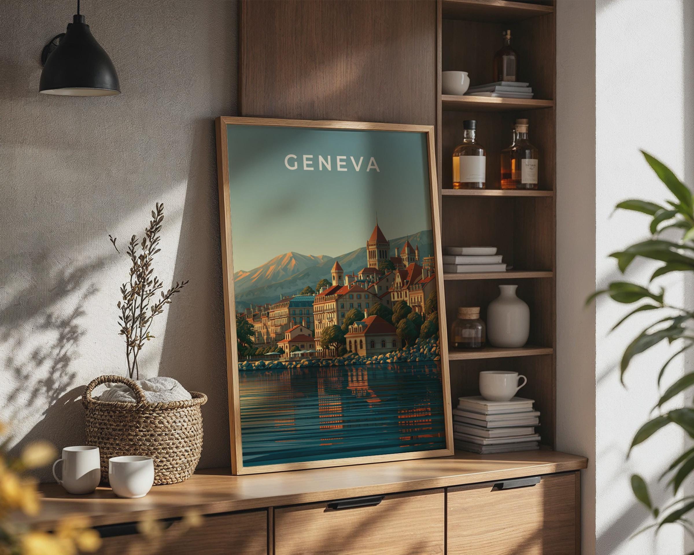 Geneva City Art Print Vintage Travel Poster - Travel Wall Art