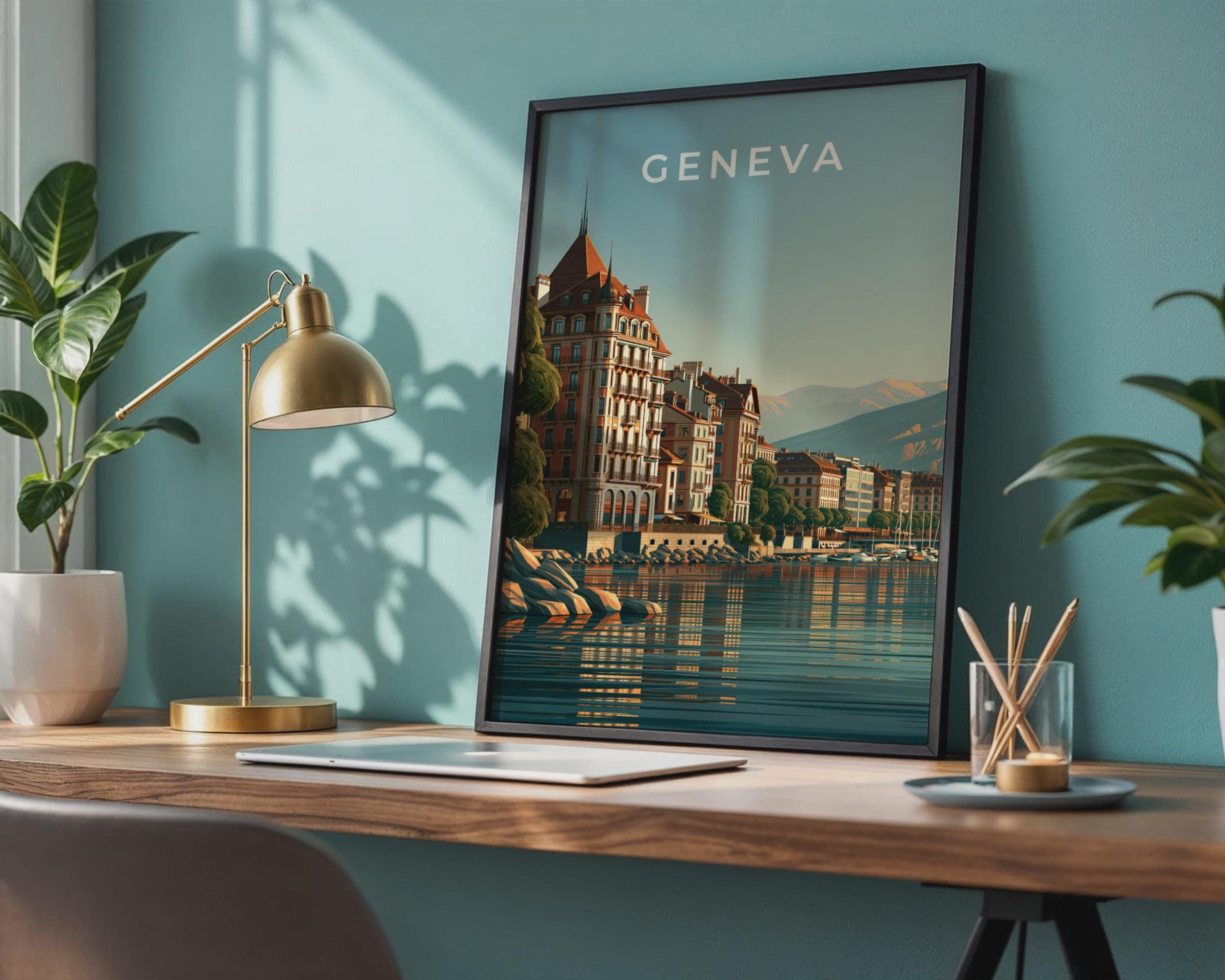Geneva Cityscape Print Poster - Travel Wall Art