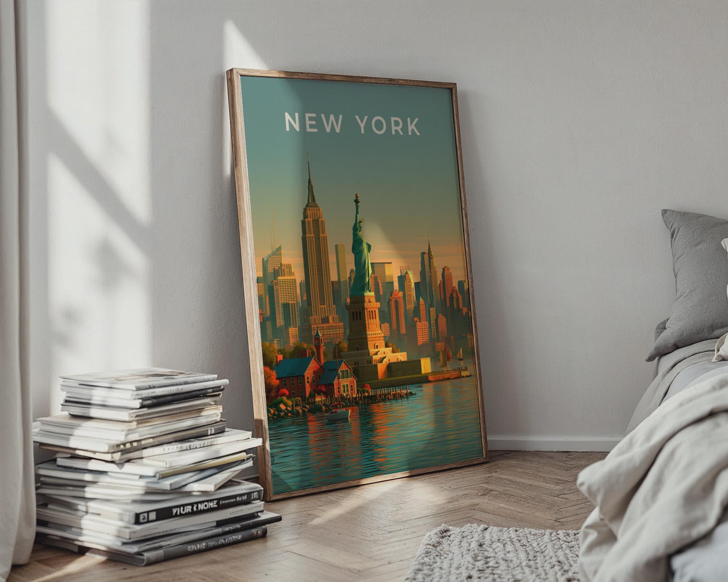New York Cityscape Poster Statue of Liberty Wall Art Print - Travel Wall Art