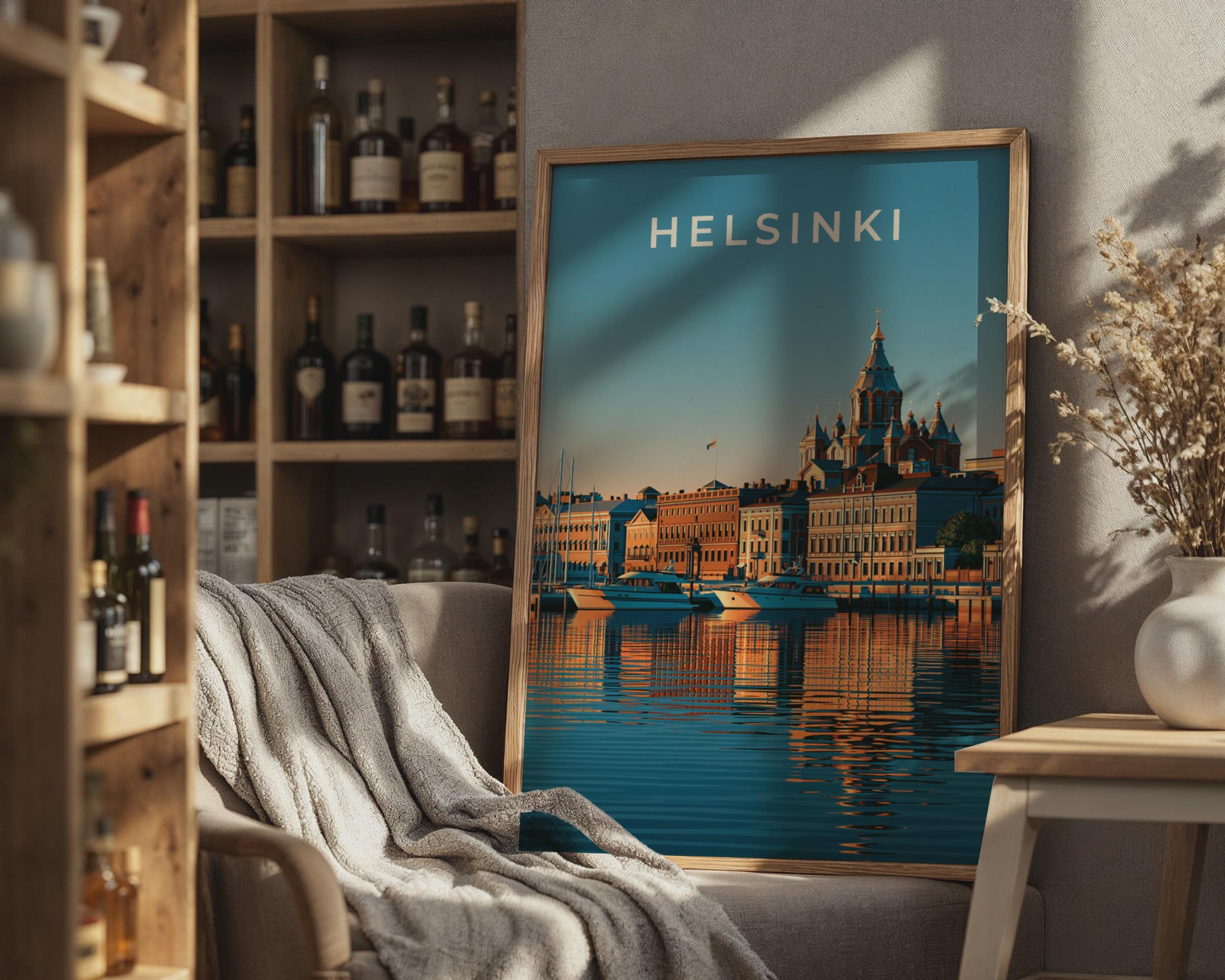 Helsinki Cityscape Print Coastal Wall Art Evening Reflection Artwork - Travel Wall Art