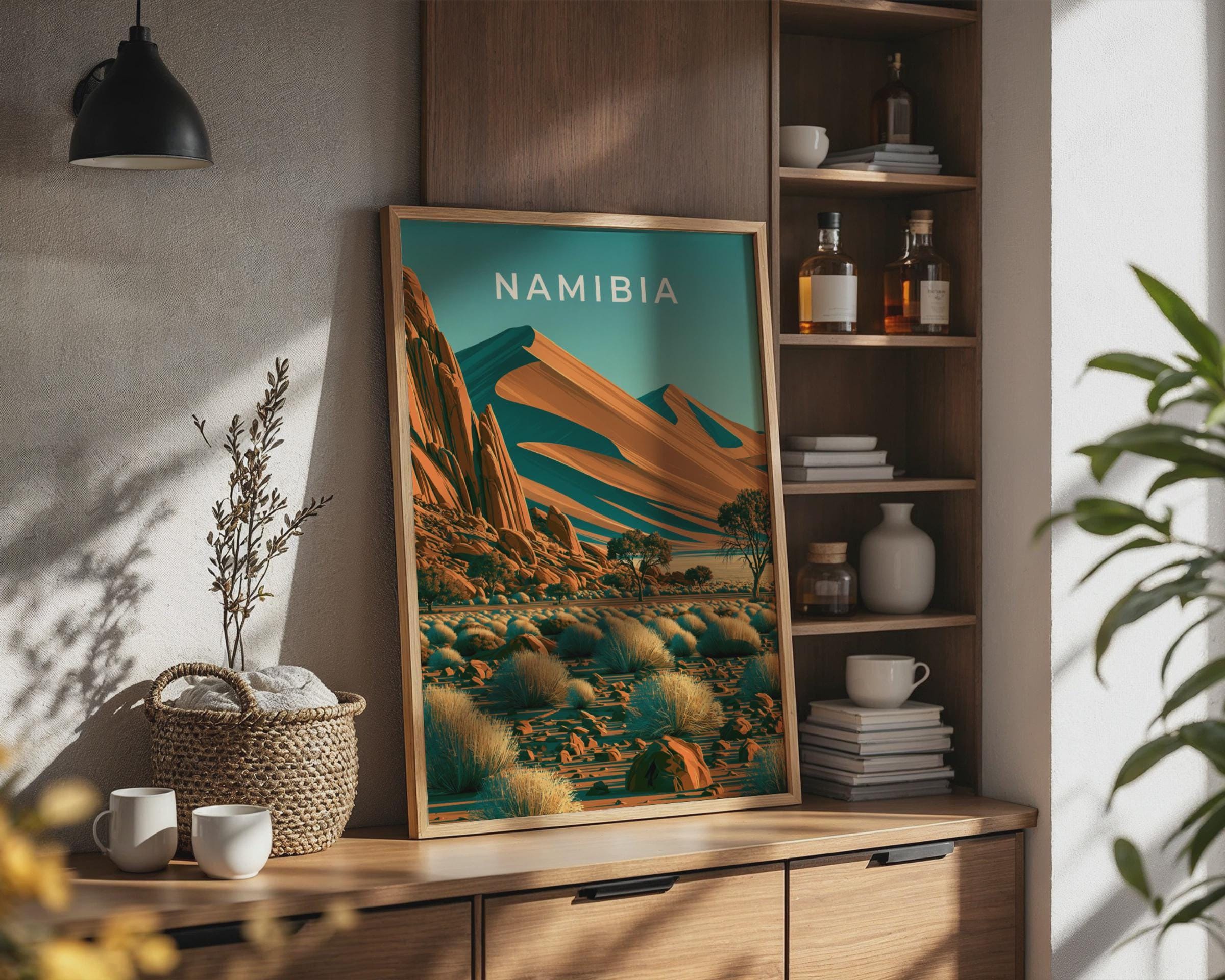 Namibia Desert Landscape Print Vintage Travel Art - Travel Wall Art