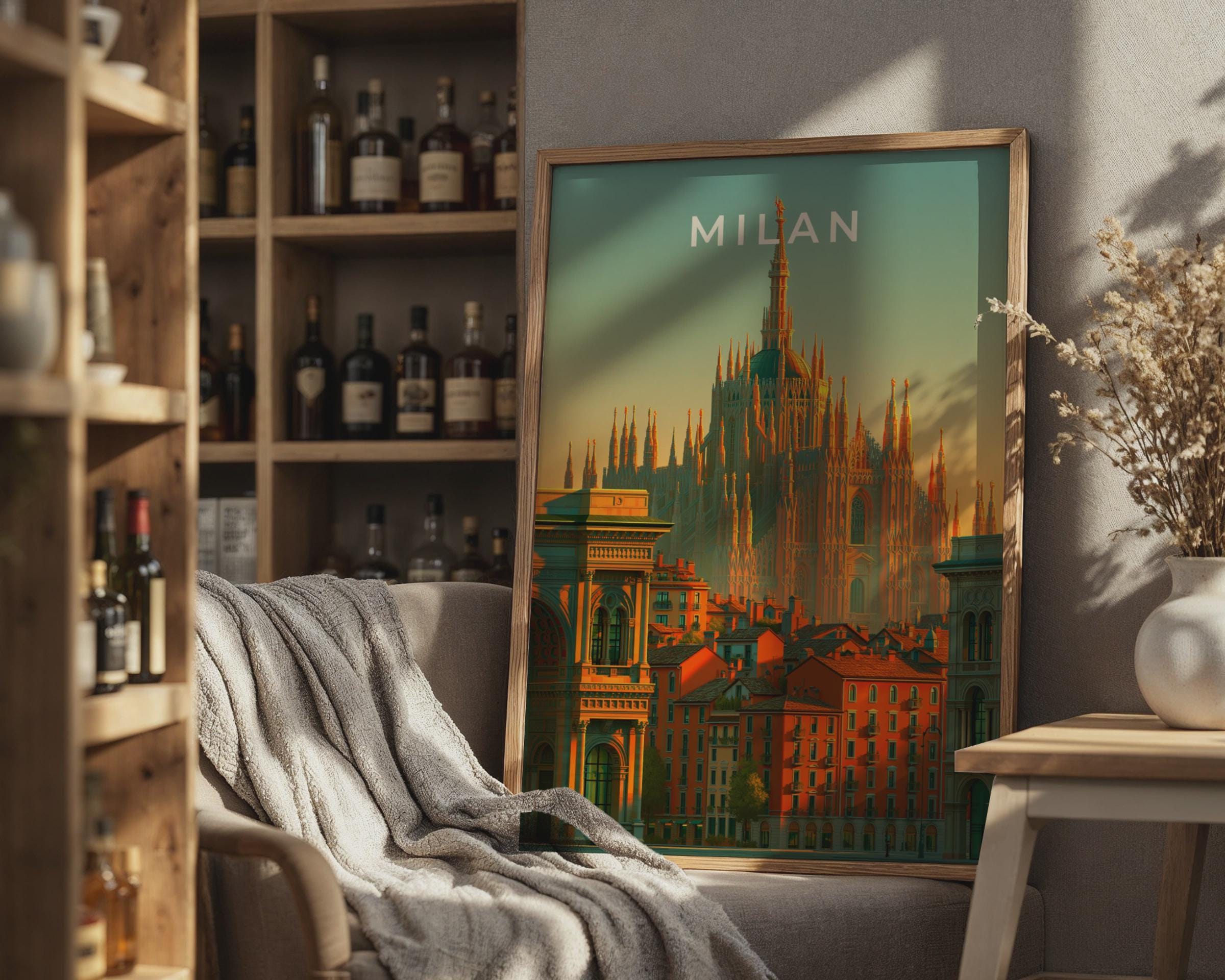Milan Cathedral Cityscape Poster Wall Art Print Travel Art - Travel Wall Art