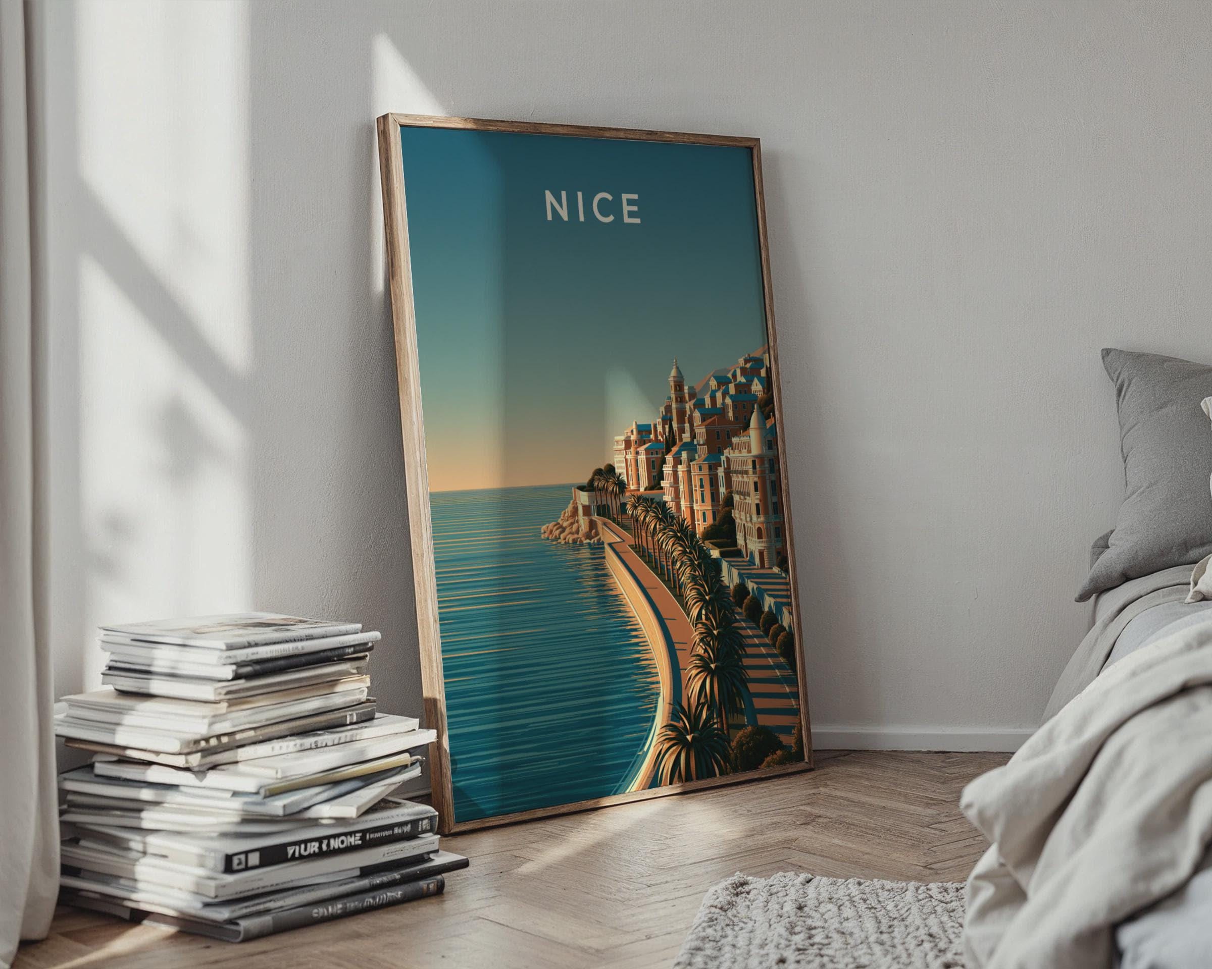 Nice Poster Mediterranean Coastal Town Art Print - Travel Wall Art