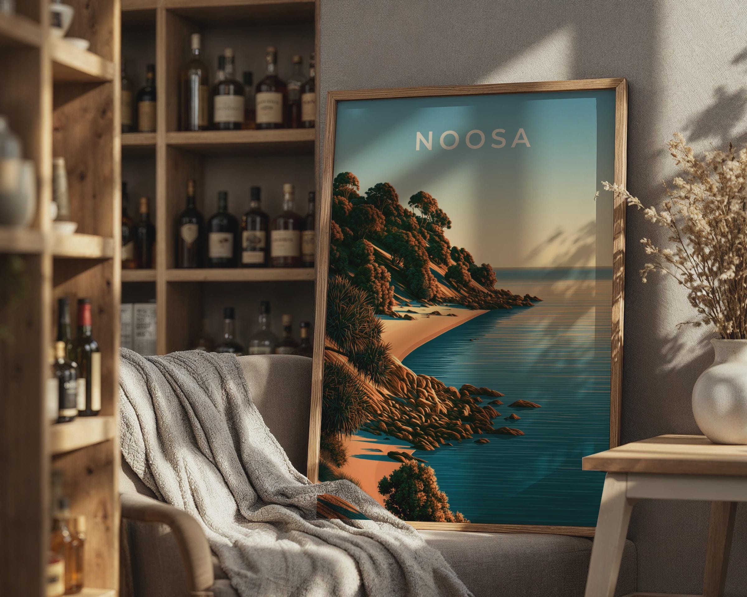 Noosa Coastal Art Print Beach Landscape Poster - Travel Wall Art