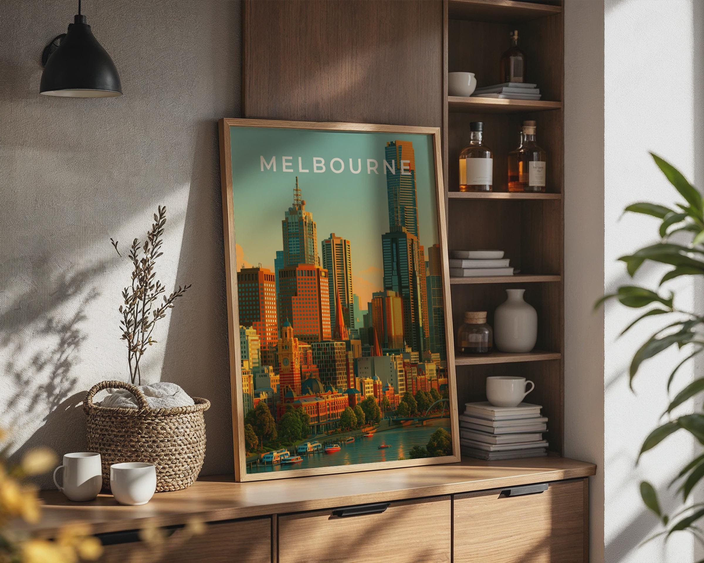 Melbourne City Skyline Art Print Urban Wall Art Colourful Poster - Travel Wall Art