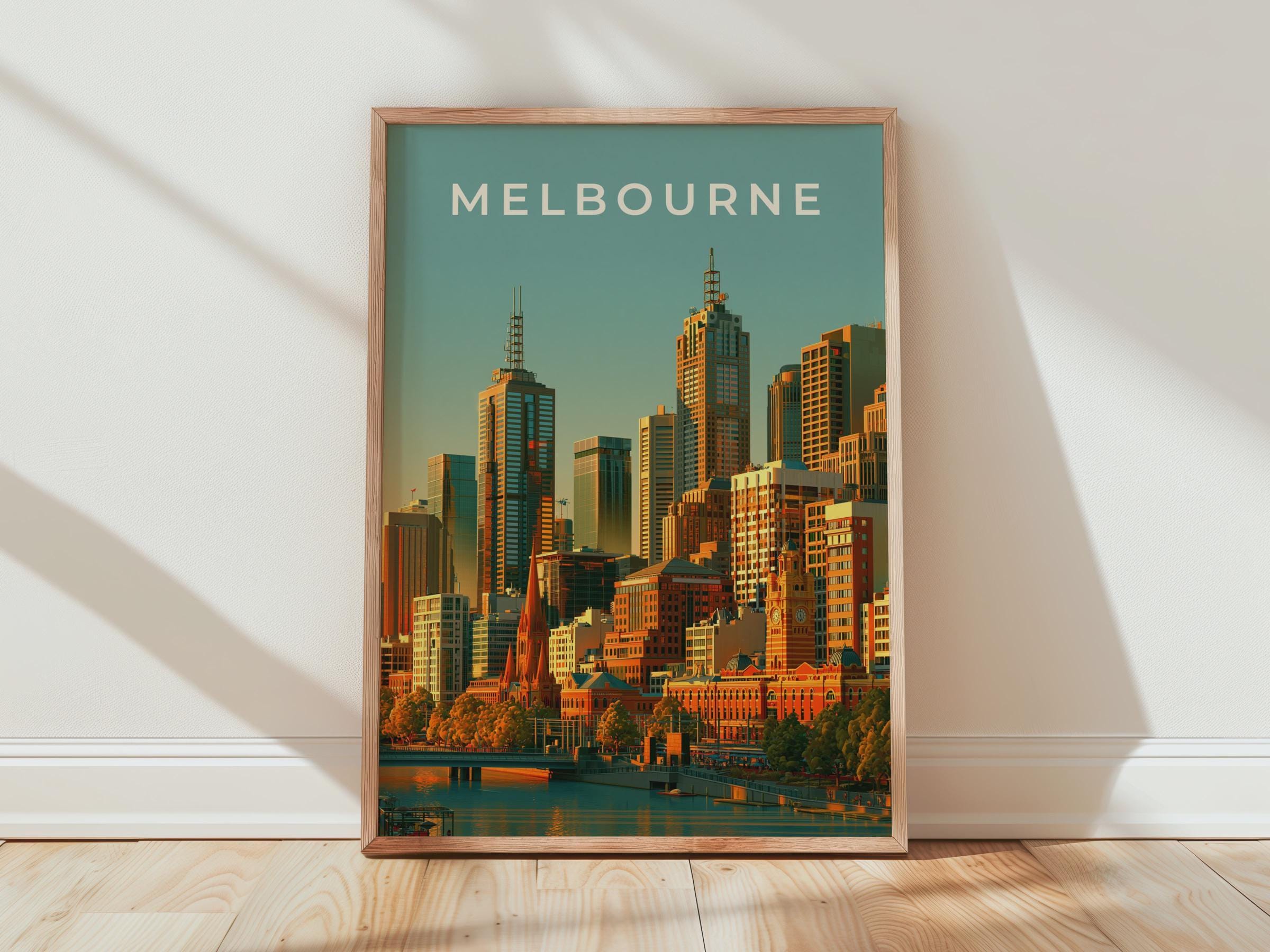 Melbourne City Skyline Poster Modern Wall Art - Travel Wall Art