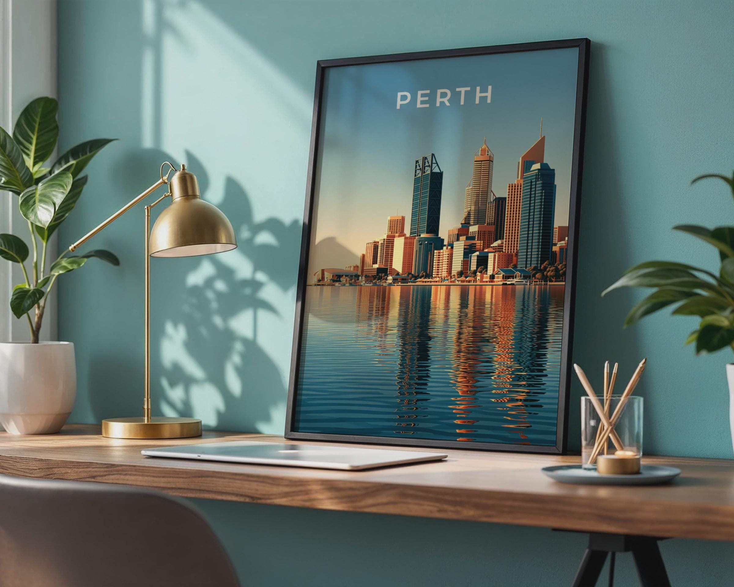 Perth Skyline Minimalist Cityscape Art Print - Travel Wall Art