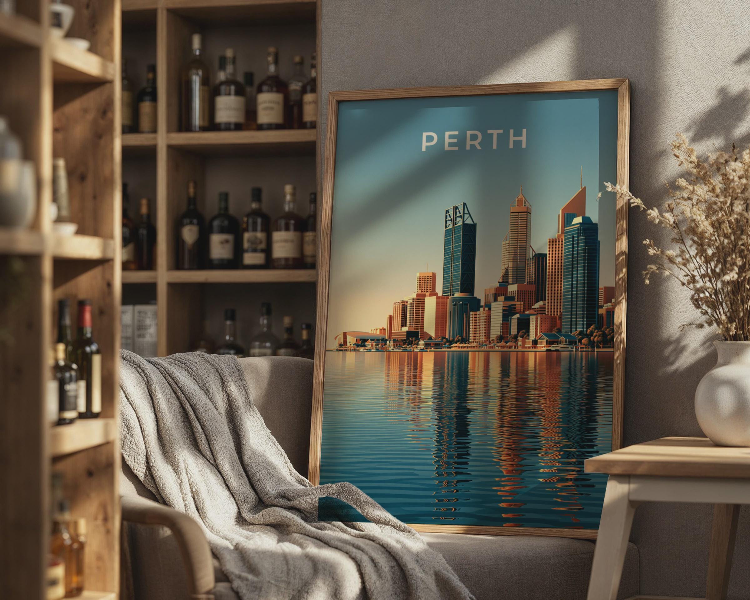 Perth Skyline Minimalist Cityscape Art Print - Travel Wall Art